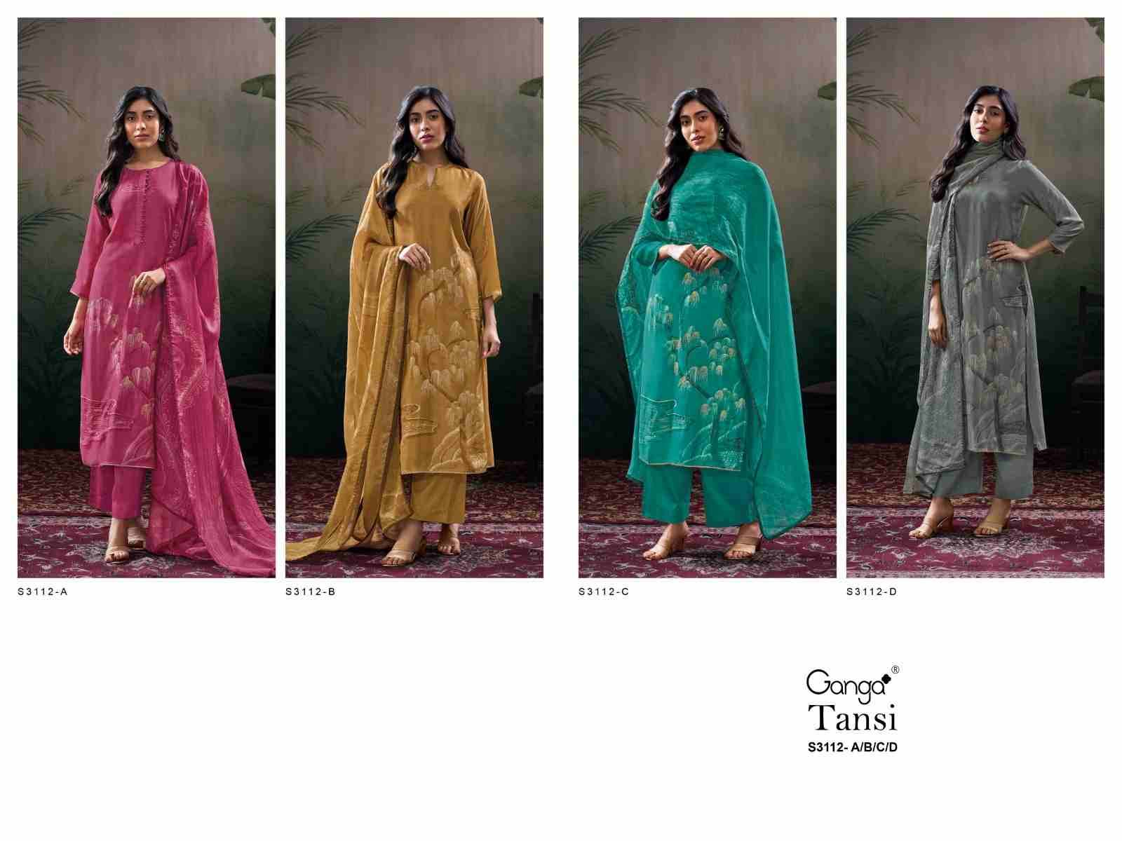 Tansi-3112 By Ganga Fashion 3112-A To 3112-D Series Beautiful Festive Suits Colorful Stylish Fancy Casual Wear & Ethnic Wear Pure Bemberg Silk Dresses At Wholesale Price