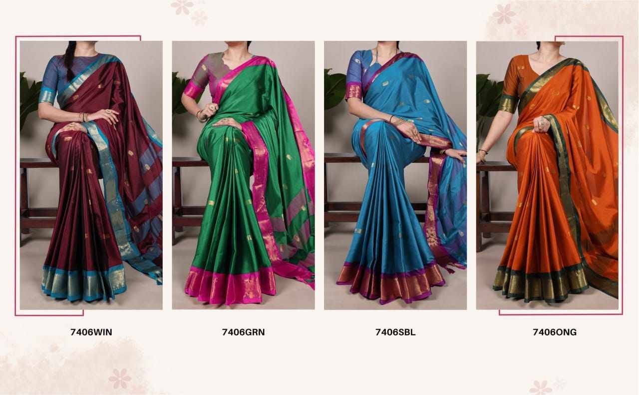 7406 By Fashid Wholesale 7406-A To 7406-D Series Indian Traditional Wear Collection Beautiful Stylish Fancy Colorful Party Wear & Occasional Wear Cotton Silk Sarees At Wholesale Price