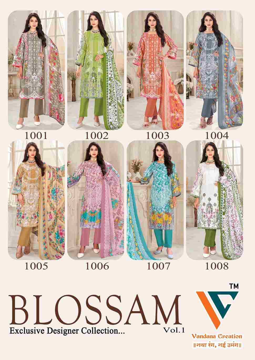 Blossom Vol-1 By Vandana Creation 1001 To 1008 Series Beautiful Festive Suits Stylish Fancy Colorful Casual Wear & Ethnic Wear Cotton Print Dresses At Wholesale Price
