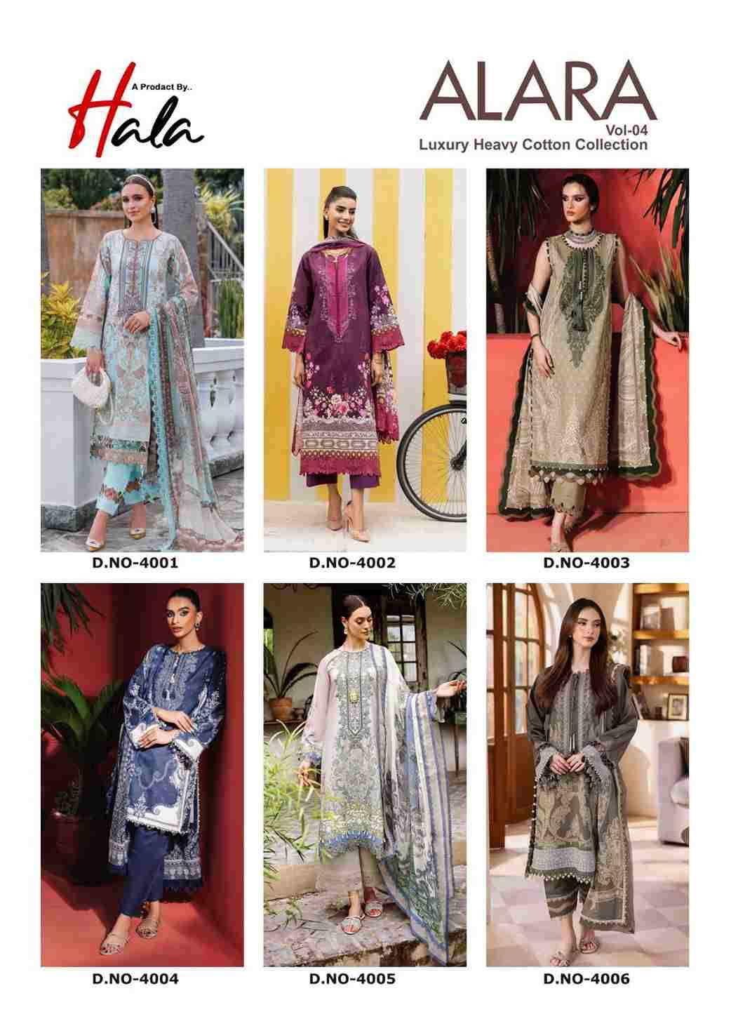 Alara Vol-4 By Hala 4001 To 4006 Series Beautiful Festive Suits Stylish Fancy Colorful Casual Wear & Ethnic Wear Lawn Cotton Digital Print Dresses At Wholesale Price