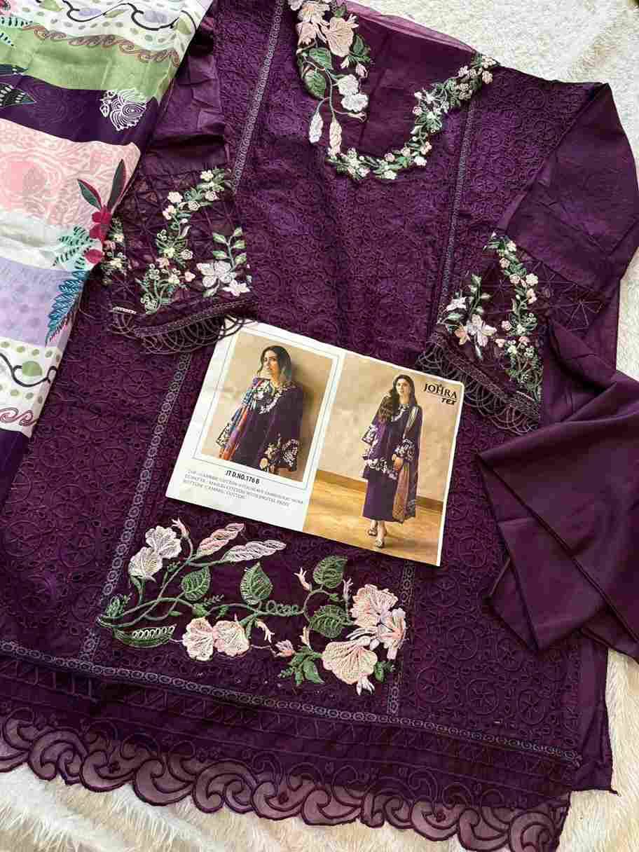 Johra Hit Design 176-B By Johra Tex Beautiful Pakistani Suits Colorful Stylish Fancy Casual Wear & Ethnic Wear Cambric Cotton Embroidered Dresses At Wholesale Price