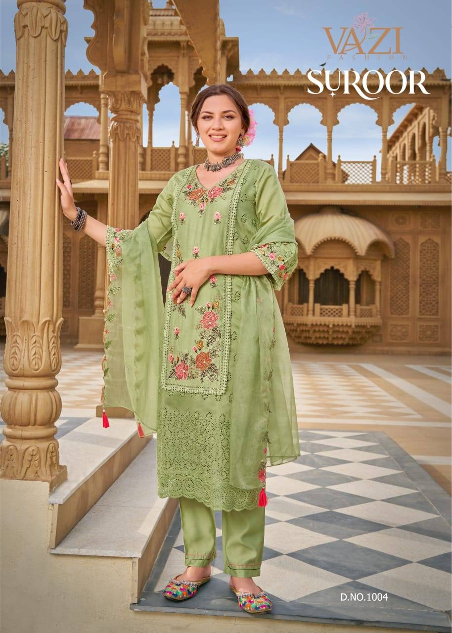 Suroor By Vazi 1001 To 1004 Series Beautiful Festive Suits Colorful Stylish Fancy Casual Wear & Ethnic Wear Pure Chanderi Dresses At Wholesale Price