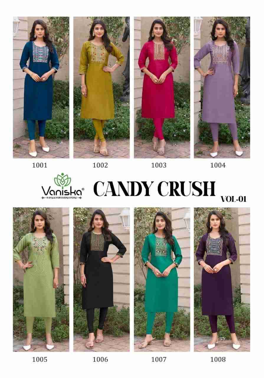 Candy Crush Vol-1 By Vaniska 1001 To 1008 Series Designer Festive Suits Collection Beautiful Stylish Fancy Colorful Party Wear & Occasional Wear Vichitra Embroidered Kurtis At Wholesale Price