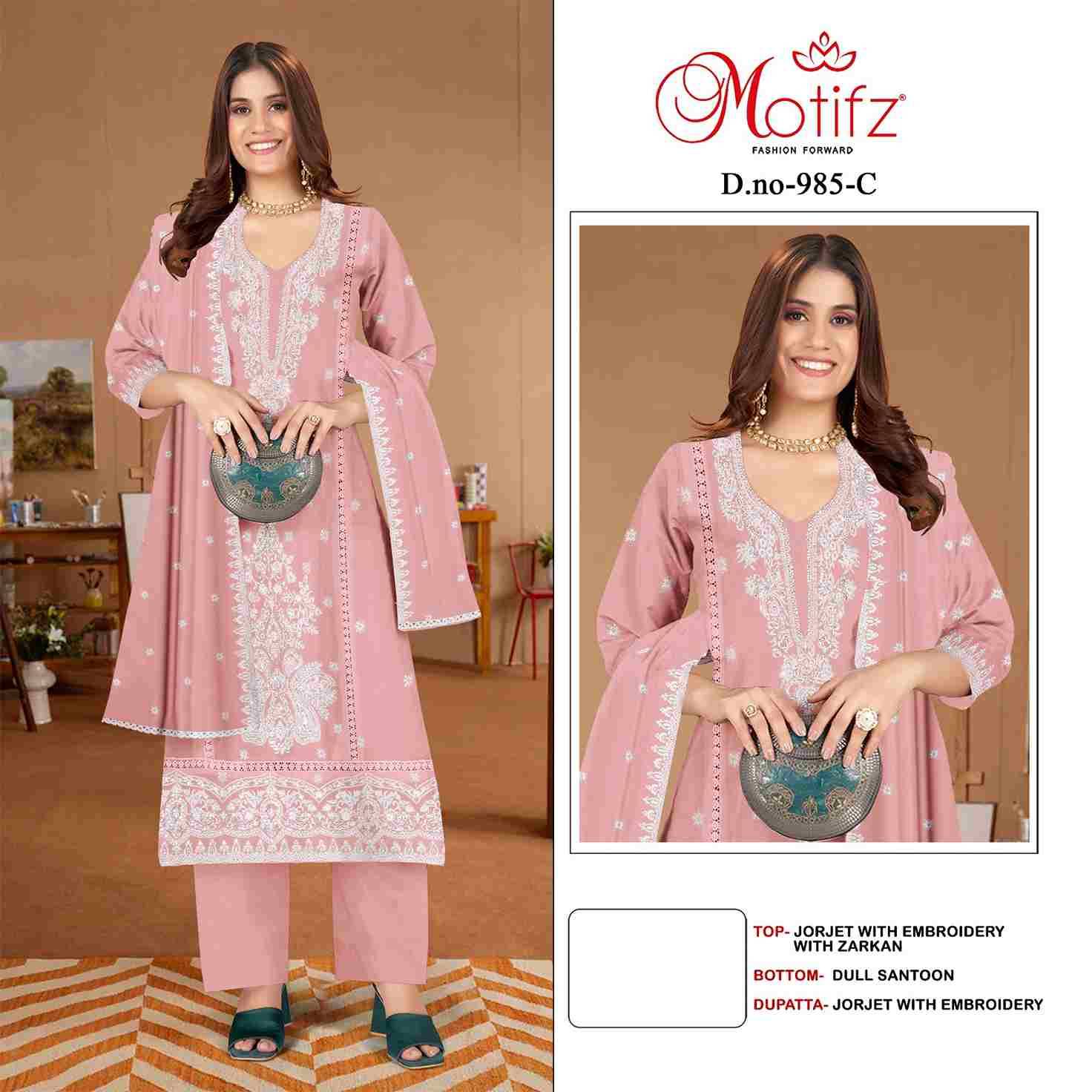 Motifz Hit Design 985 Colours By Motifz 985-A To 985-D Series Beautiful Pakistani Suits Colorful Stylish Fancy Casual Wear & Ethnic Wear Georgette Dresses At Wholesale Price