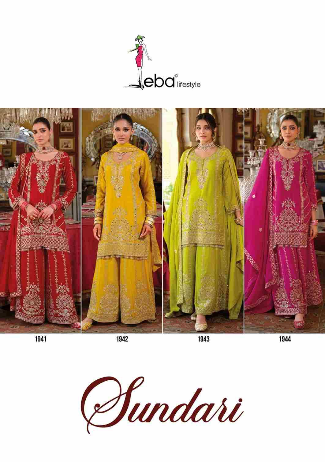 Sundari By Eba Lifestyle Combo Set 1941 To 1944 Series Beautiful Sharara Suits Colorful Stylish Fancy Casual Wear & Ethnic Wear Heavy Chinnon Embroidery Dresses At Wholesale Price