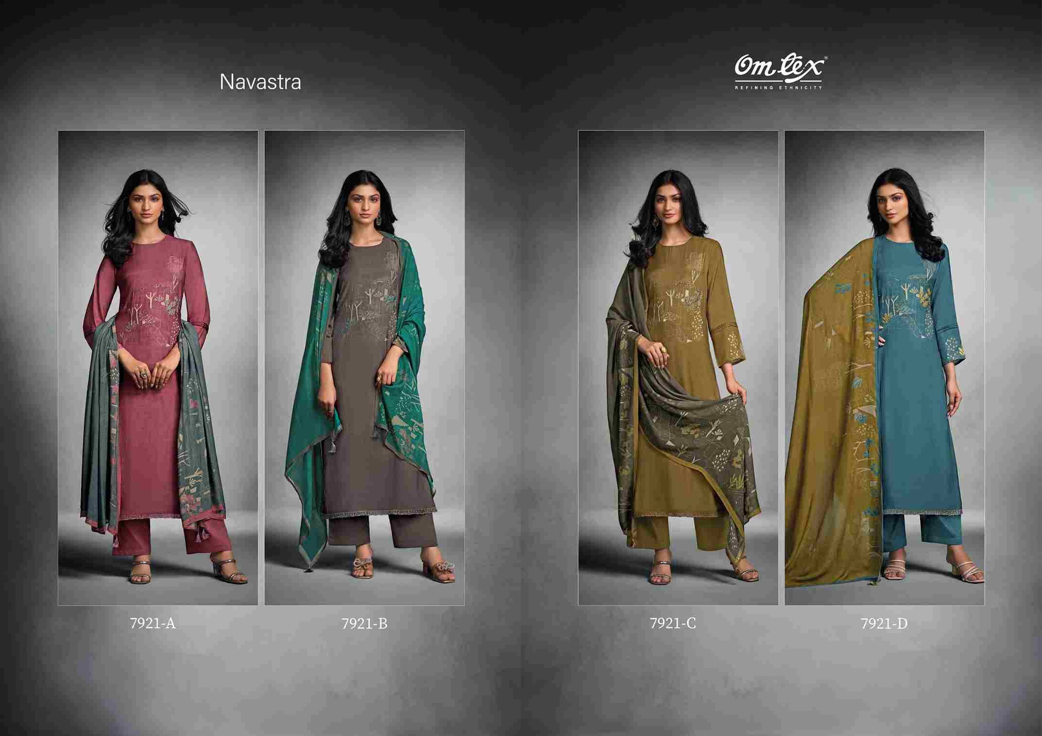 Navastra By Om Tex 7921-A To 7921-D Series Beautiful Festive Suits Colorful Stylish Fancy Casual Wear & Ethnic Wear Silk Print With Work Dresses At Wholesale Price