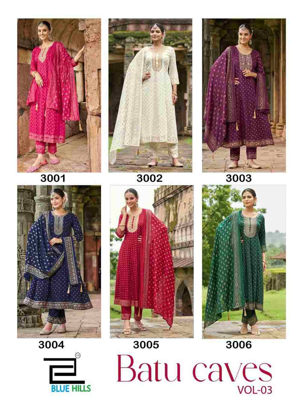 Batu Caves Vol-2 By Blue Hills 3001 To 3006 Series Beautiful Festive Suits Stylish Fancy Colorful Casual Wear & Ethnic Wear Rayon Dresses At Wholesale Price