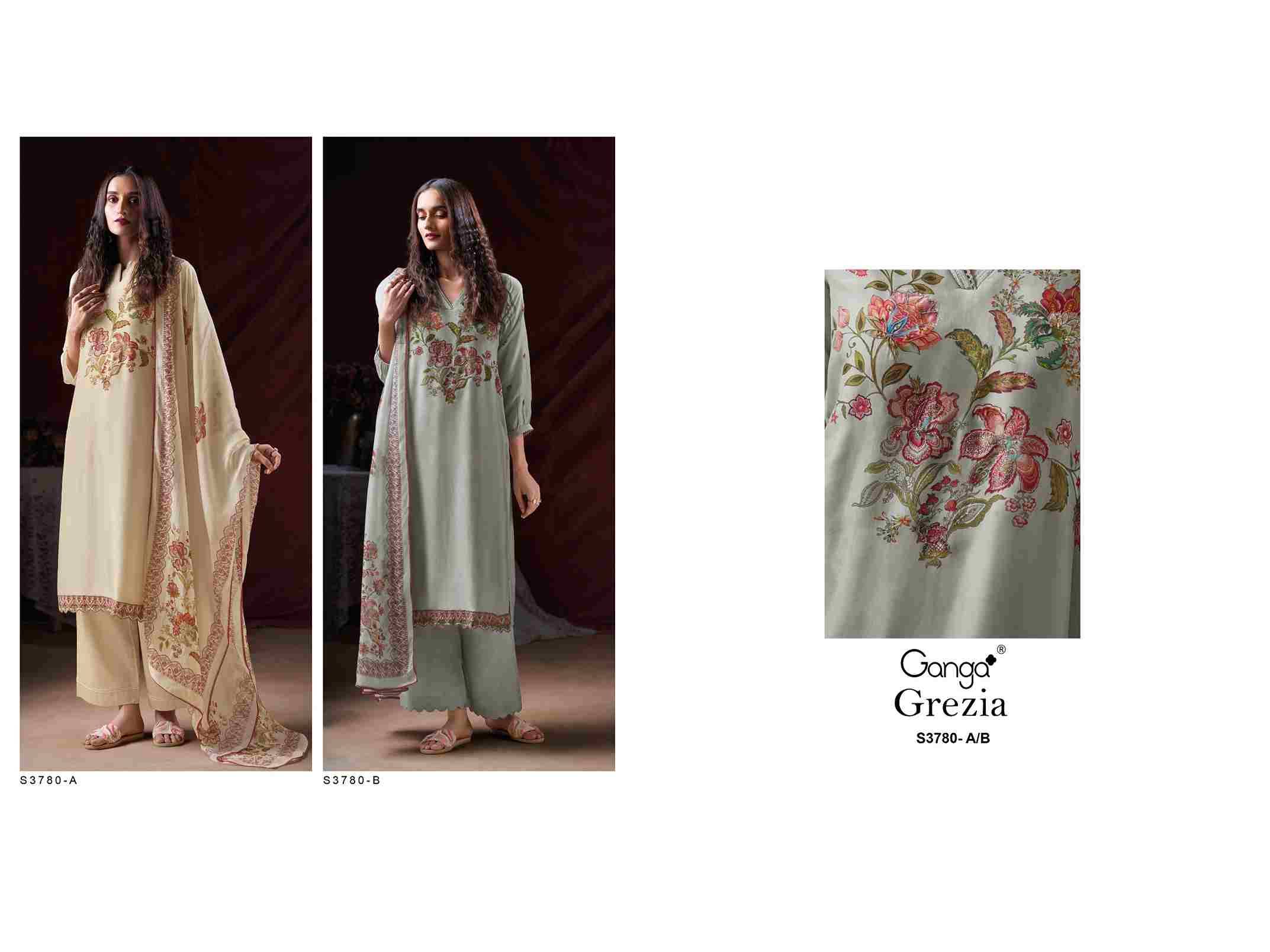 Grezia-3780 By Ganga Fashion 3780-A To 3780-B Series Beautiful Festive Suits Colorful Stylish Fancy Casual Wear & Ethnic Wear Pure Bemberg Silk Dresses At Wholesale Price