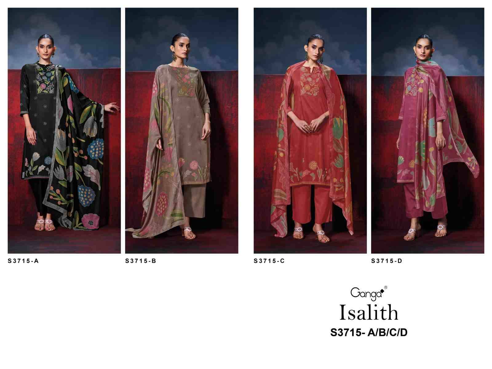 Isalith-3715 By Ganga Fashion 3715-A To 3715-D Series Beautiful Festive Suits Colorful Stylish Fancy Casual Wear & Ethnic Wear Pure Cotton Satin Dresses At Wholesale Price