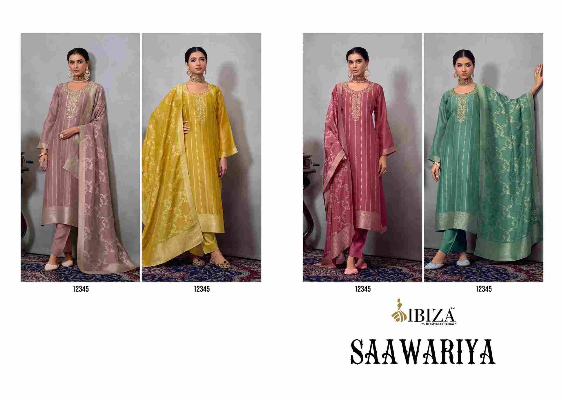 Saawariya By Ibiza 12345-A To 12345-D Series Designer Festive Suits Beautiful Fancy Stylish Colorful Party Wear & Occasional Wear Pure Silk Jacquard Dresses At Wholesale Price