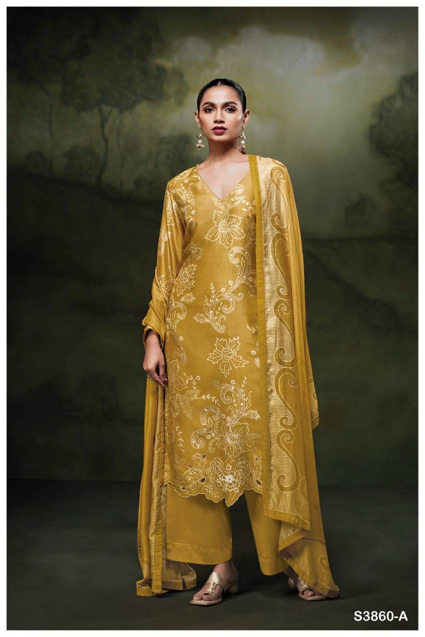 Hudaifa-3860 By Ganga Fashion 3860-A To 3860-B Series Beautiful Festive Suits Colorful Stylish Fancy Casual Wear & Ethnic Wear Pure Bemberg Silk Dresses At Wholesale Price