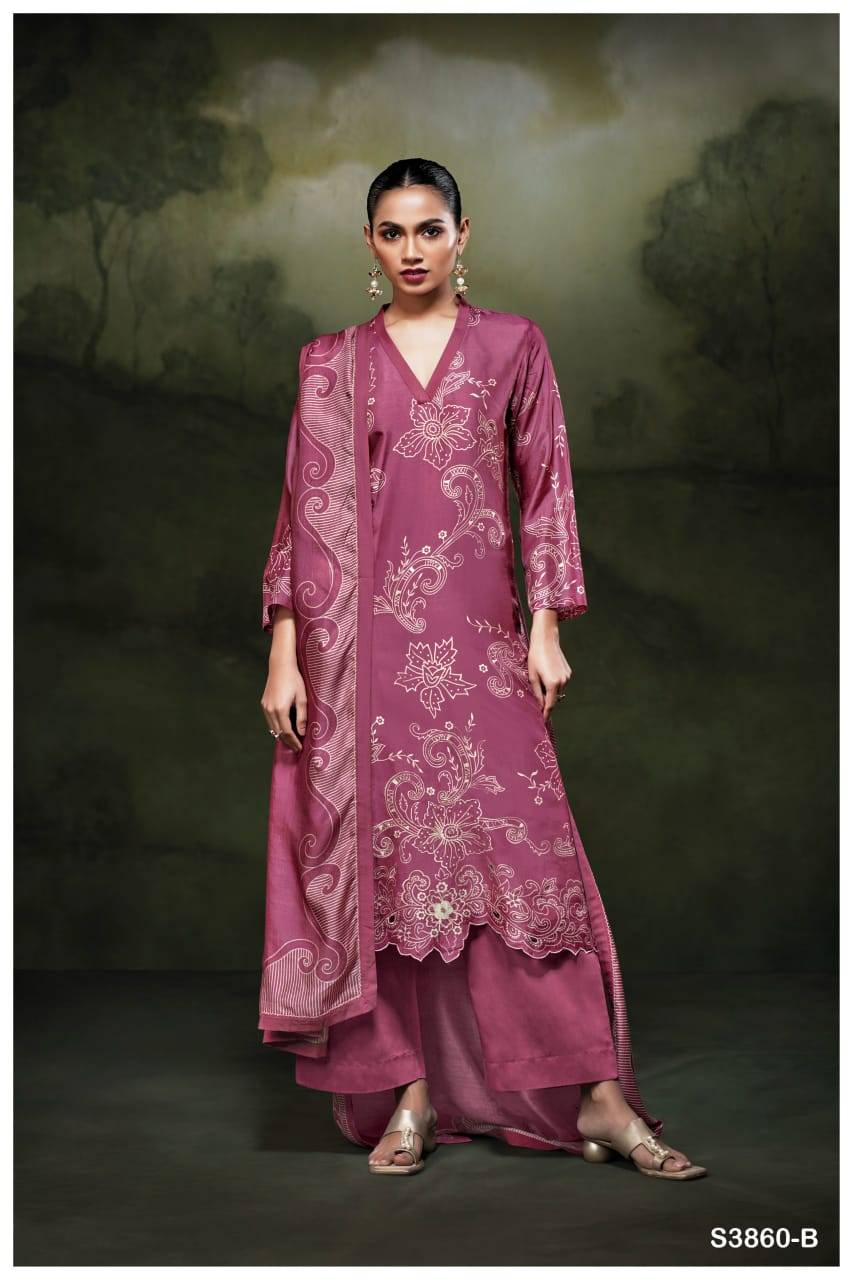 Hudaifa-3860 By Ganga Fashion 3860-A To 3860-B Series Beautiful Festive Suits Colorful Stylish Fancy Casual Wear & Ethnic Wear Pure Bemberg Silk Dresses At Wholesale Price