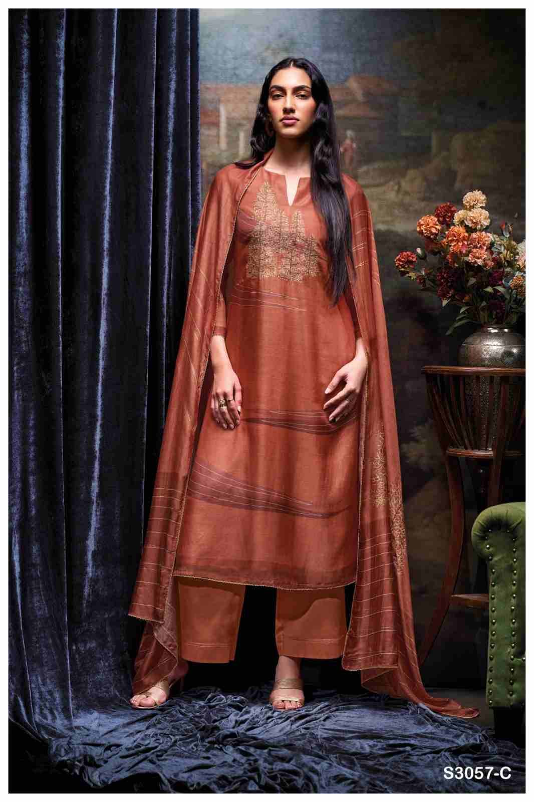 Tevy-3057 By Ganga Fashion 3057-A To 3057-D Series Beautiful Festive Suits Colorful Stylish Fancy Casual Wear & Ethnic Wear Pure Bemberg Silk Dresses At Wholesale Price