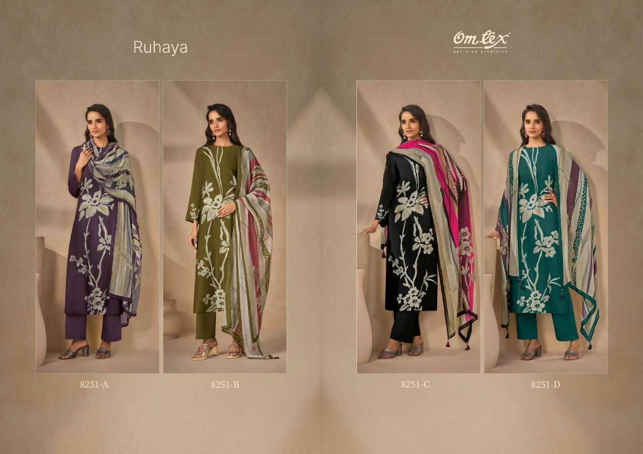 Ruhaya By Om Tex 8251-A To 8251-D Series Beautiful Festive Suits Colorful Stylish Fancy Casual Wear & Ethnic Wear Silk Dresses At Wholesale Price