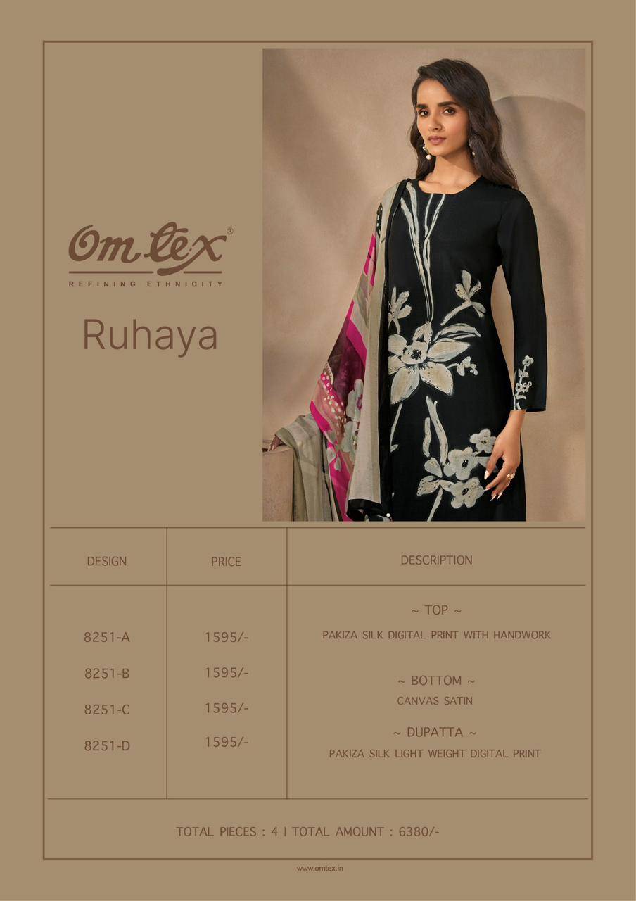 Ruhaya By Om Tex 8251-A To 8251-D Series Beautiful Festive Suits Colorful Stylish Fancy Casual Wear & Ethnic Wear Silk Dresses At Wholesale Price