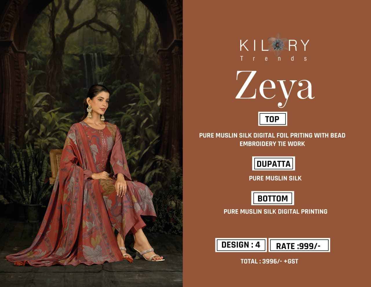 Zeya By Kilory 1791 To 1794 Series Designer Festive Suits Beautiful Fancy Colorful Stylish Party Wear & Occasional Wear Pure Muslin Silk Dresses At Wholesale Price