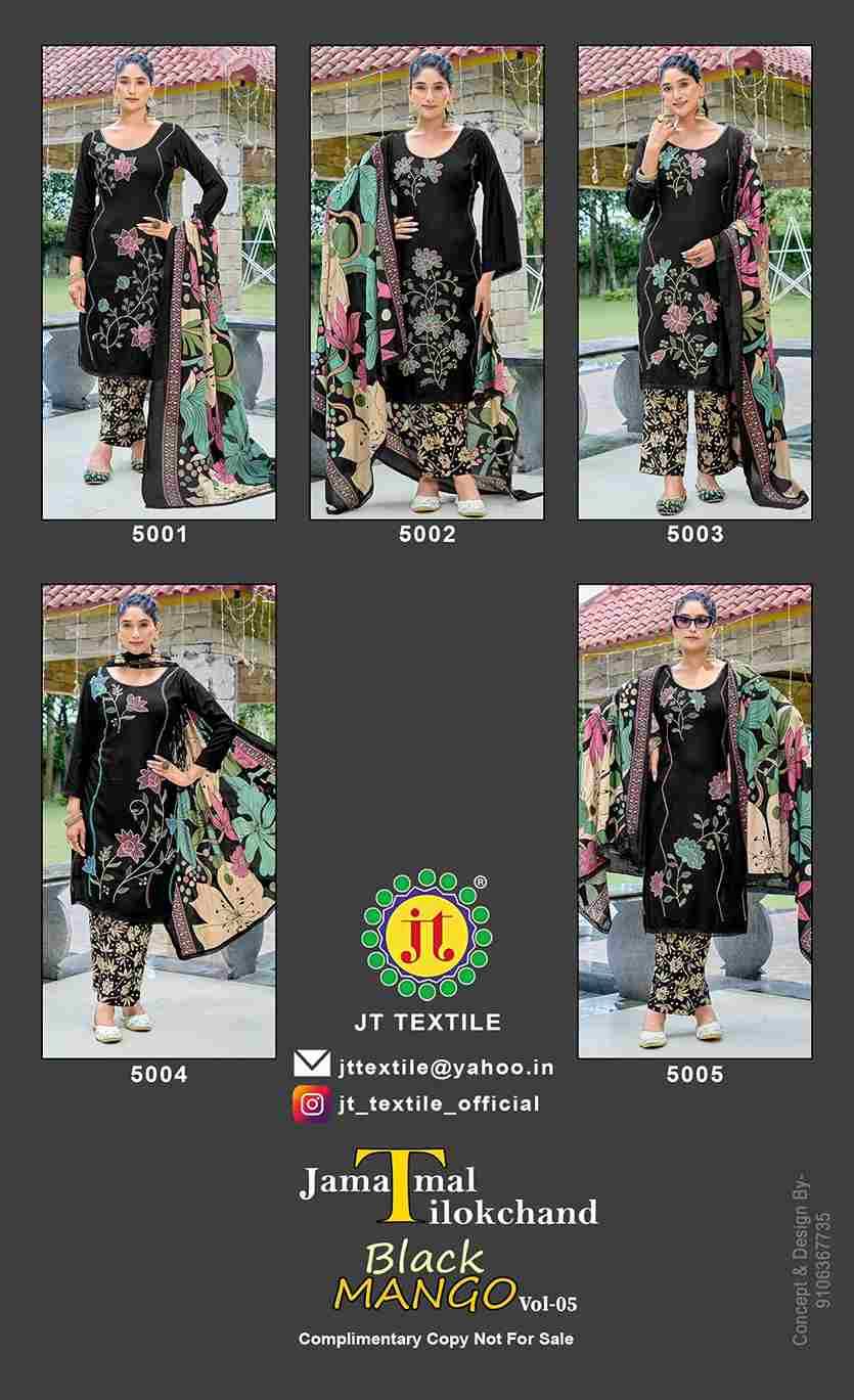 Black Mango Vol-5 By JT 5001 To 5005 Series Beautiful Festive Suits Colorful Stylish Fancy Casual Wear & Ethnic Wear Rayon Dresses At Wholesale Price