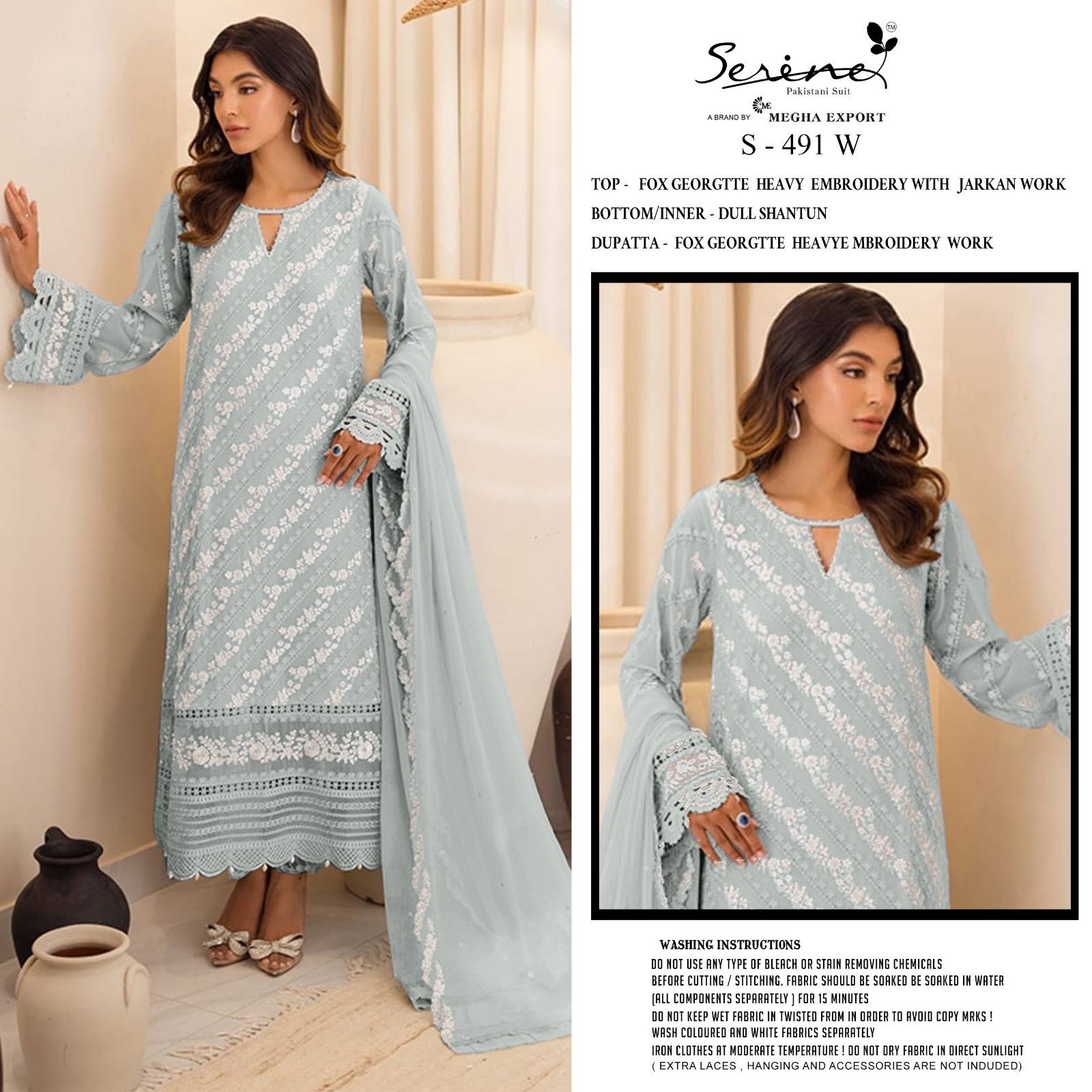 Serene Hit Design S-491 Colours Vol-6 By Serene S-491-U To S-491-X Series Designer Pakistani Suits Beautiful Fancy Colorful Stylish Party Wear & Occasional Wear Faux Georgette Embroidered Dresses At Wholesale Price