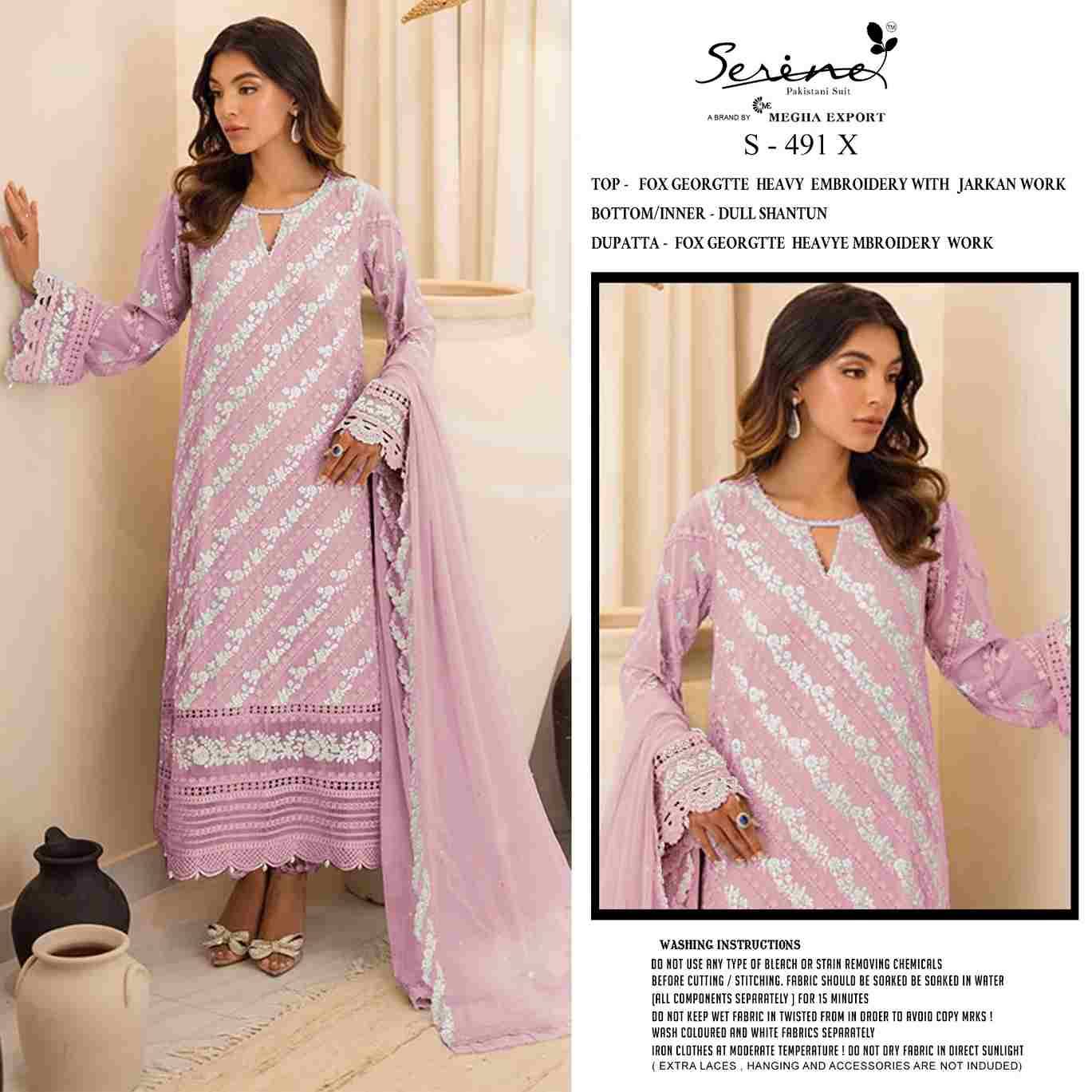 Serene Hit Design S-491 Colours Vol-6 By Serene S-491-U To S-491-X Series Designer Pakistani Suits Beautiful Fancy Colorful Stylish Party Wear & Occasional Wear Faux Georgette Embroidered Dresses At Wholesale Price