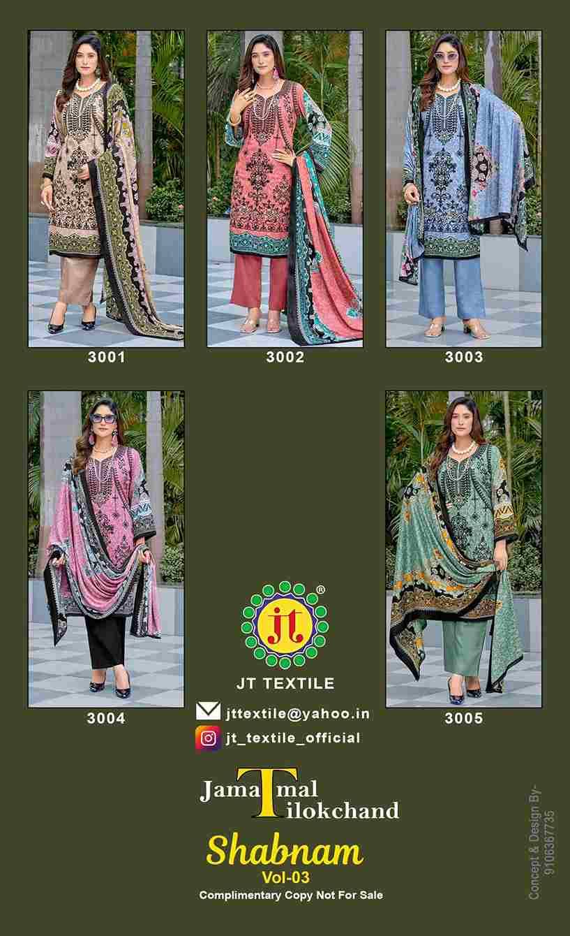 Shabnam Vol-3 By JT 3001 To 3005 Series Beautiful Festive Suits Colorful Stylish Fancy Casual Wear & Ethnic Wear Rayon Dresses At Wholesale Price