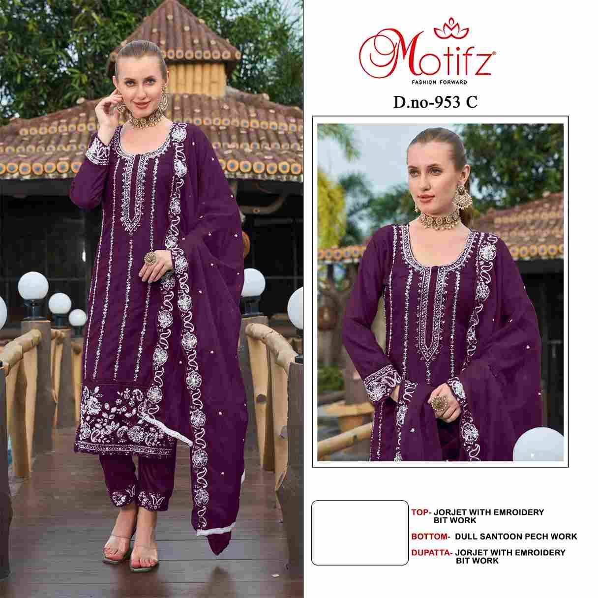 Motifz Hit Design 953 Colours By Motifz 953-A To 953-D Series Beautiful Pakistani Suits Colorful Stylish Fancy Casual Wear & Ethnic Wear Georgette Dresses At Wholesale Price