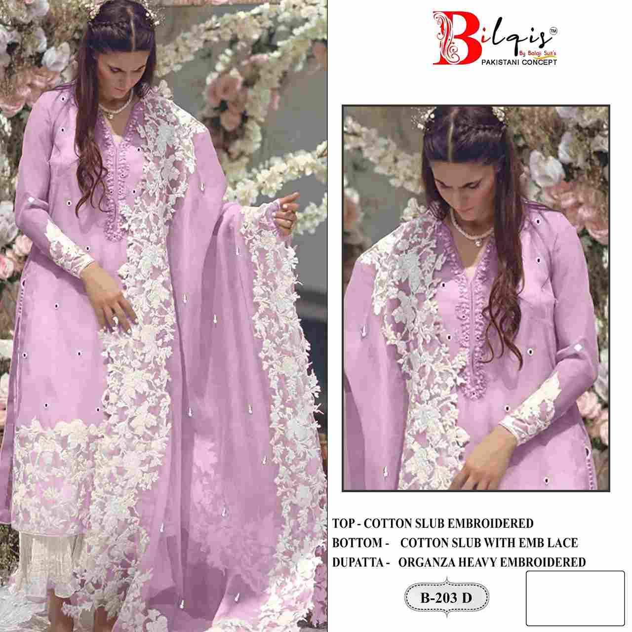Bilqis 203 Colours By Bilqis 203-A To 203-D Series Beautiful Pakistani Suits Stylish Fancy Colorful Party Wear & Occasional Wear Faux Georgette Embroidery Dresses At Wholesale Price
