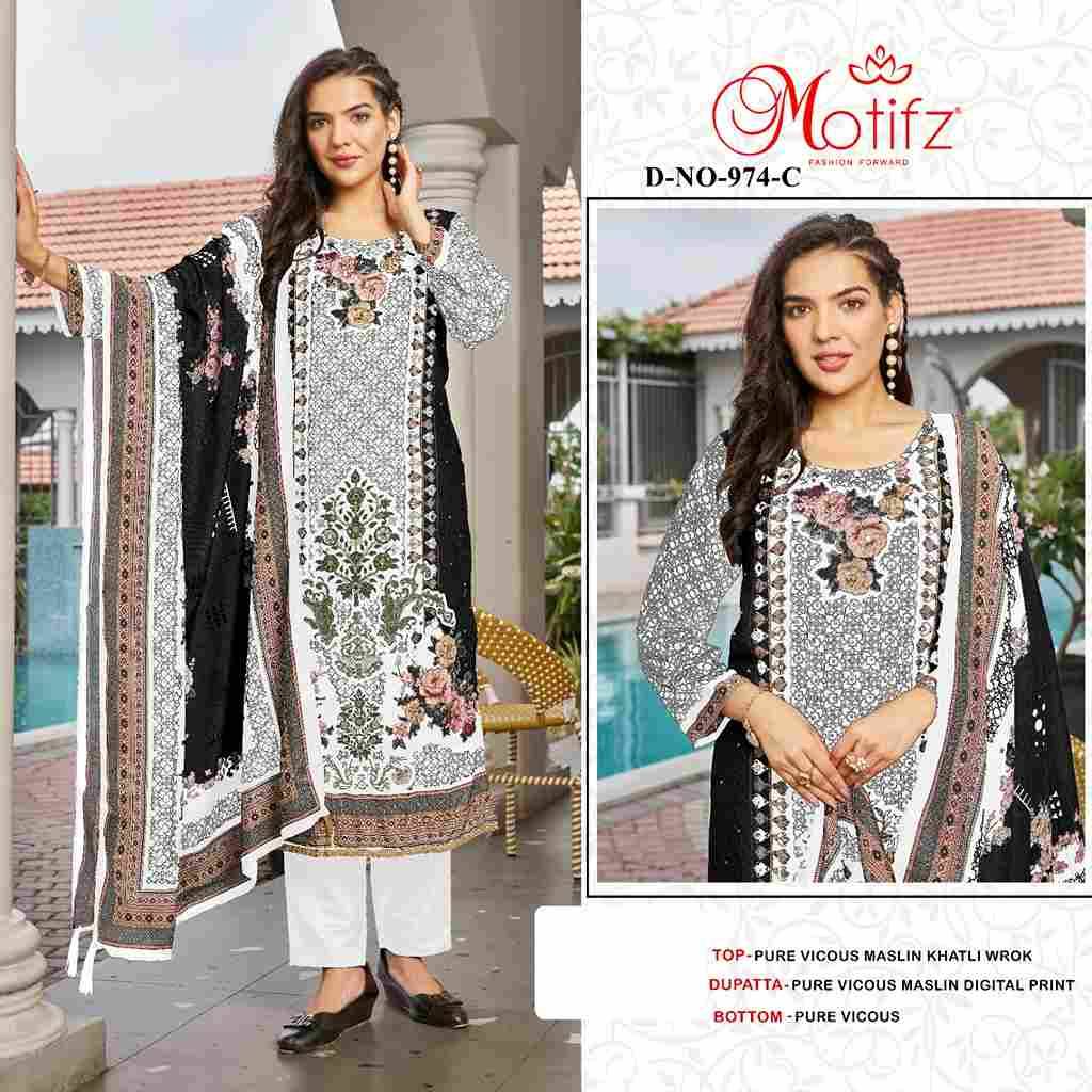 Motifz Hit Design 974 Colours By Motifz 974-A To 974-D Series Beautiful Pakistani Suits Colorful Stylish Fancy Casual Wear & Ethnic Wear Viscose Muslin Dresses At Wholesale Price