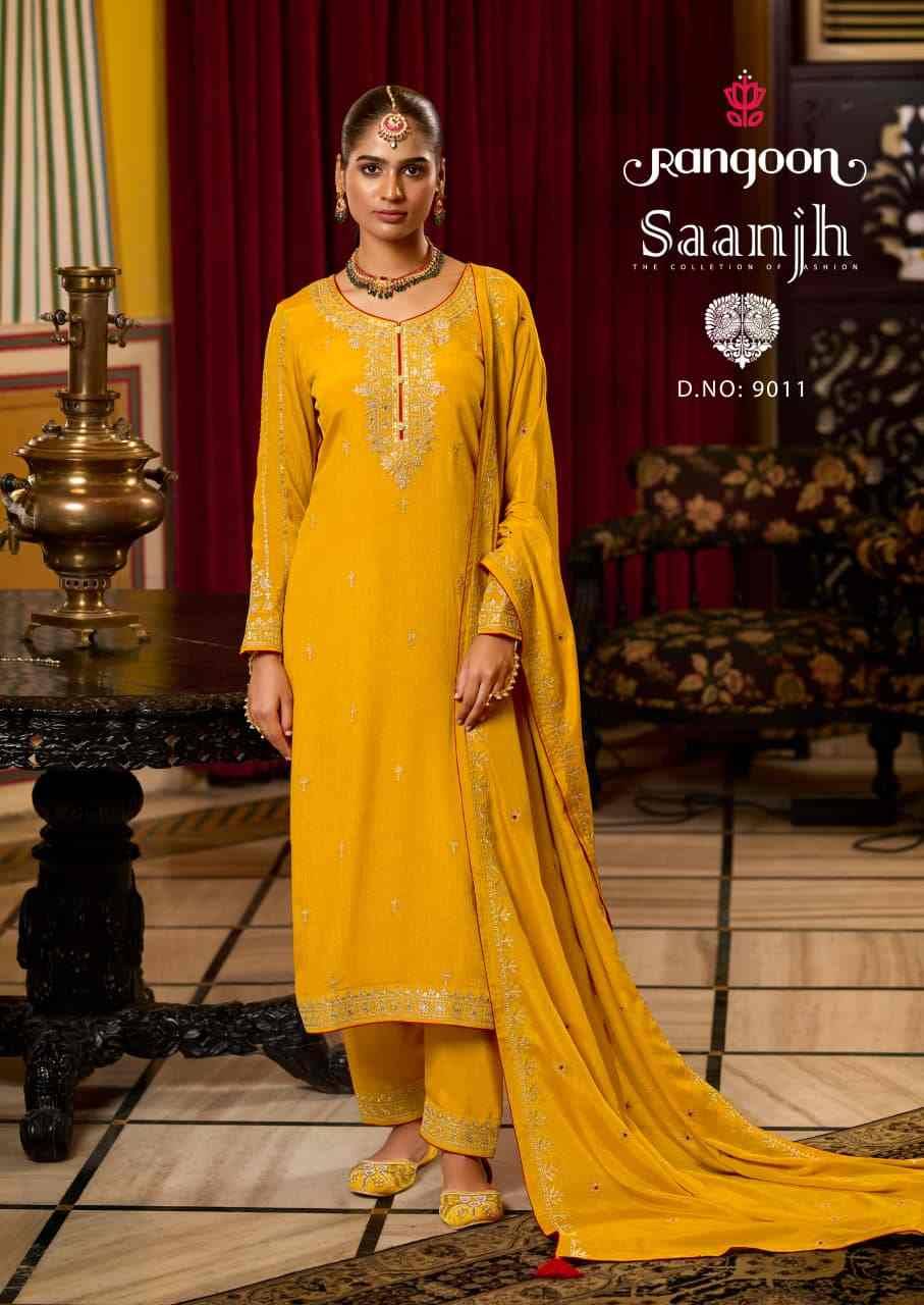 Saanjh By Rangoon 9011 To 9014 Series Beautiful Festive Suits Colorful Stylish Fancy Casual Wear & Ethnic Wear Pure Chinnon Dresses At Wholesale Price