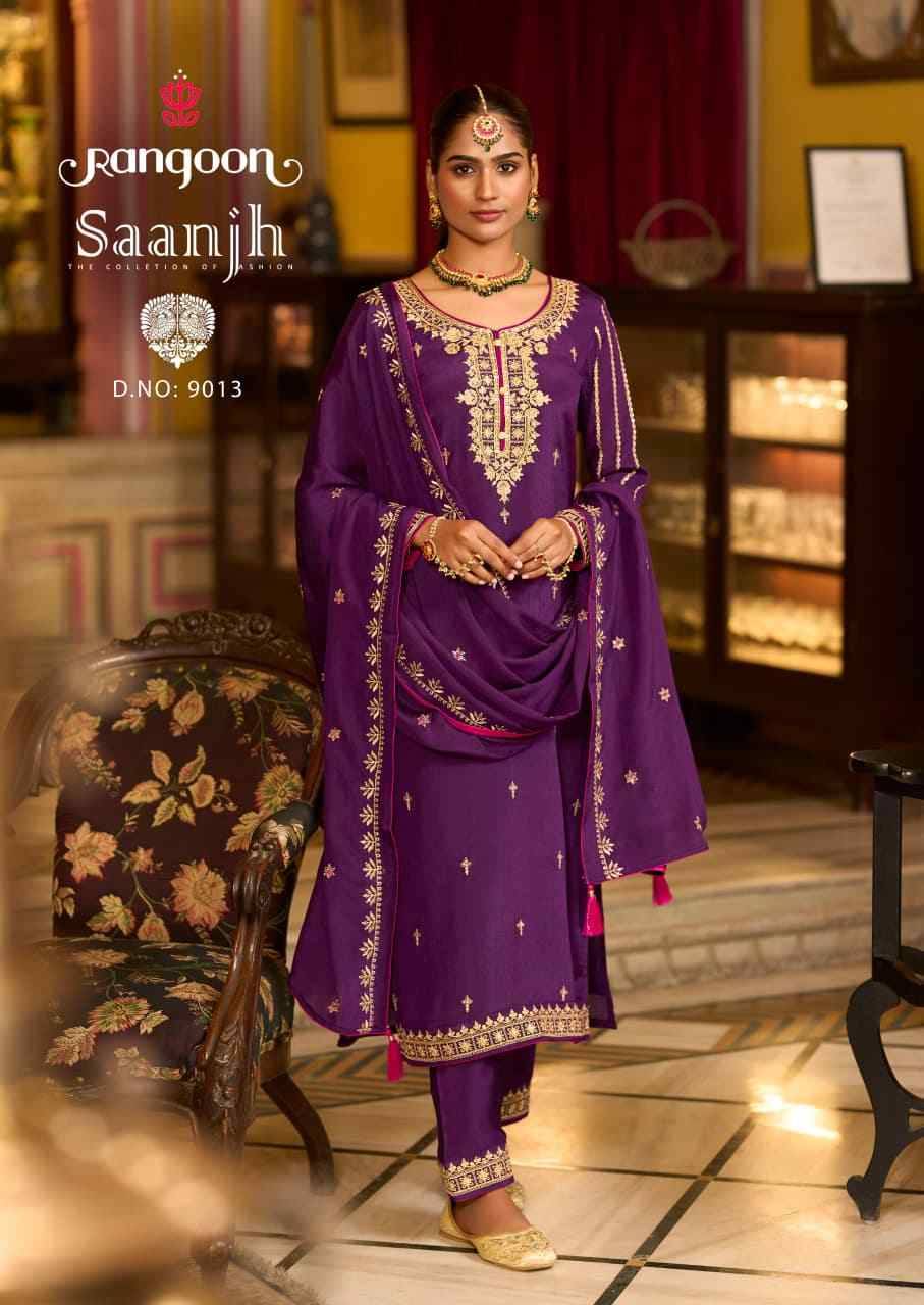 Saanjh By Rangoon 9011 To 9014 Series Beautiful Festive Suits Colorful Stylish Fancy Casual Wear & Ethnic Wear Pure Chinnon Dresses At Wholesale Price