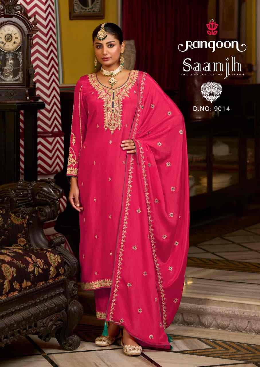 Saanjh By Rangoon 9011 To 9014 Series Beautiful Festive Suits Colorful Stylish Fancy Casual Wear & Ethnic Wear Pure Chinnon Dresses At Wholesale Price