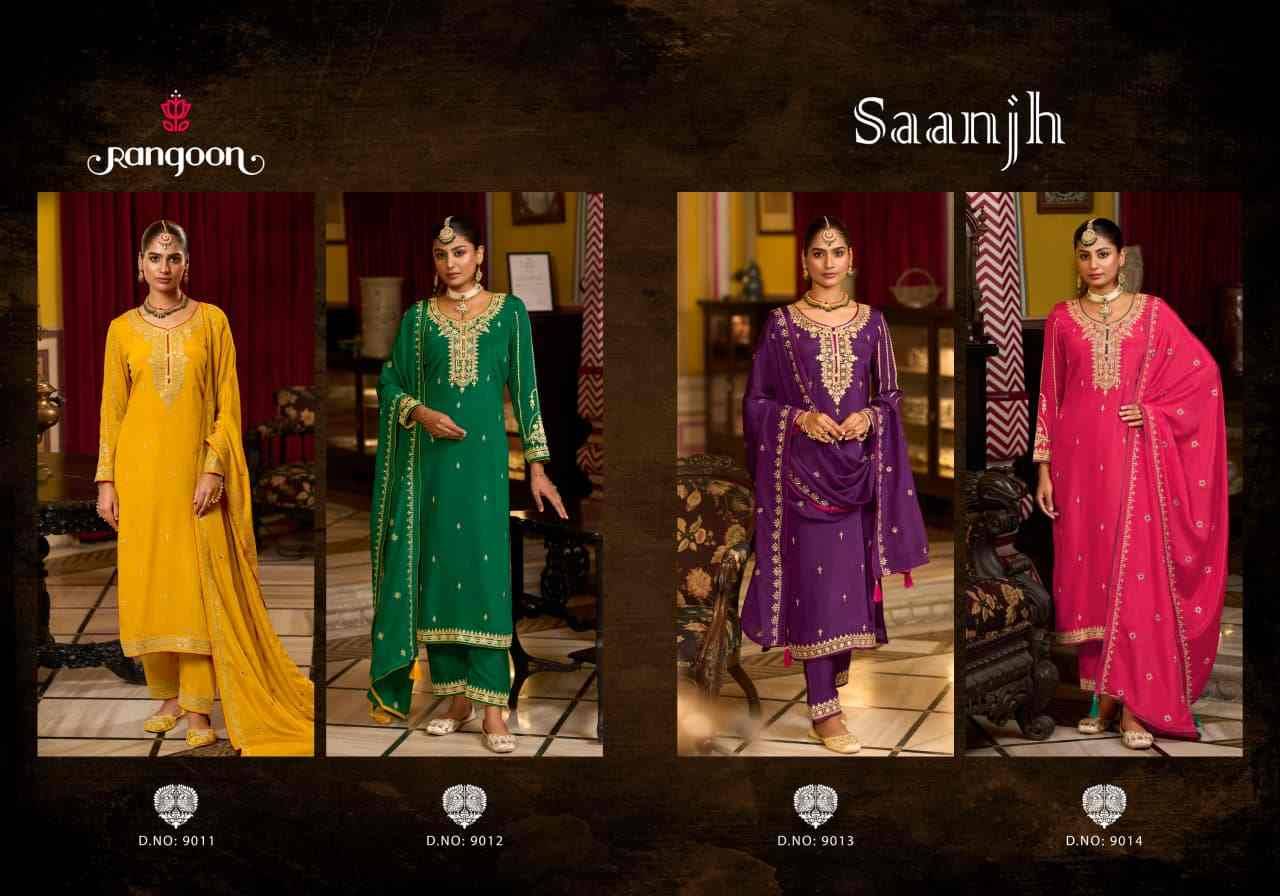 Saanjh By Rangoon 9011 To 9014 Series Beautiful Festive Suits Colorful Stylish Fancy Casual Wear & Ethnic Wear Pure Chinnon Dresses At Wholesale Price