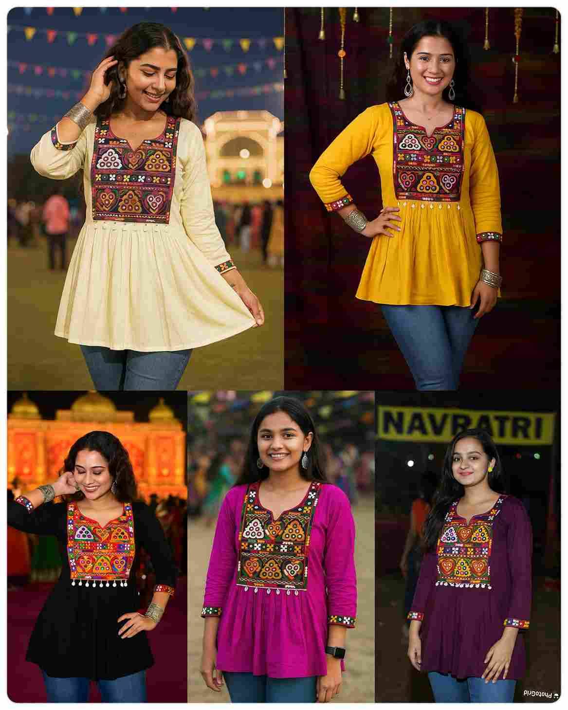 Navratri Tops By Kaamiri 01 To 05 Series Designer Stylish Fancy Colorful Beautiful Party Wear & Ethnic Wear Collection Rayon Tops At Wholesale Price