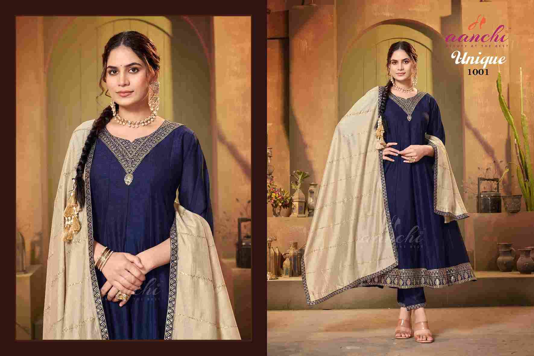 Unique By Aanchi 1001 To 1004 Series Beautiful Festive Suits Colorful Stylish Fancy Casual Wear & Ethnic Wear Vichitra Silk Dresses At Wholesale Price