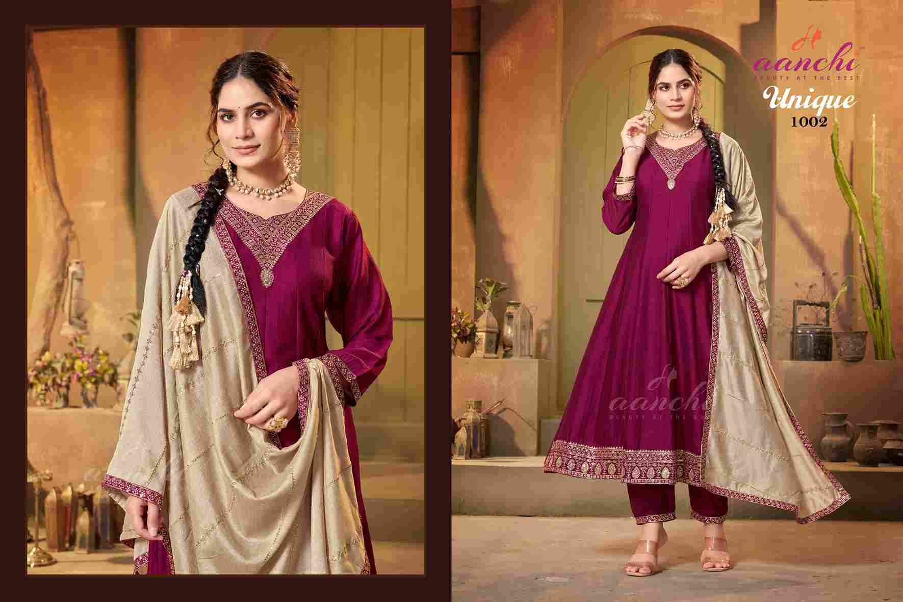 Unique By Aanchi 1001 To 1004 Series Beautiful Festive Suits Colorful Stylish Fancy Casual Wear & Ethnic Wear Vichitra Silk Dresses At Wholesale Price