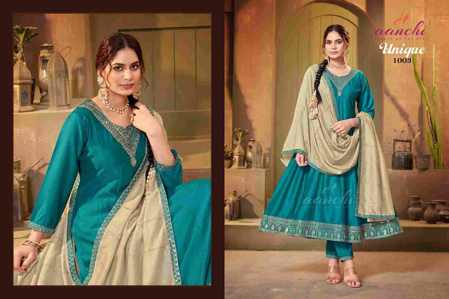 Unique By Aanchi 1001 To 1004 Series Beautiful Festive Suits Colorful Stylish Fancy Casual Wear & Ethnic Wear Vichitra Silk Dresses At Wholesale Price