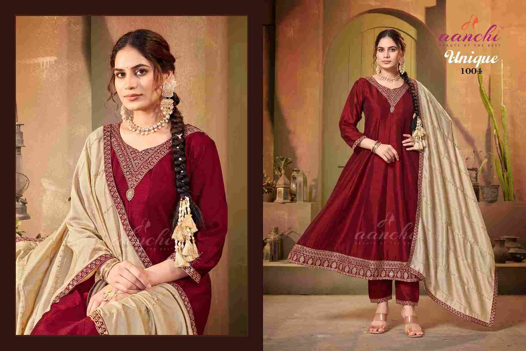 Unique By Aanchi 1001 To 1004 Series Beautiful Festive Suits Colorful Stylish Fancy Casual Wear & Ethnic Wear Vichitra Silk Dresses At Wholesale Price
