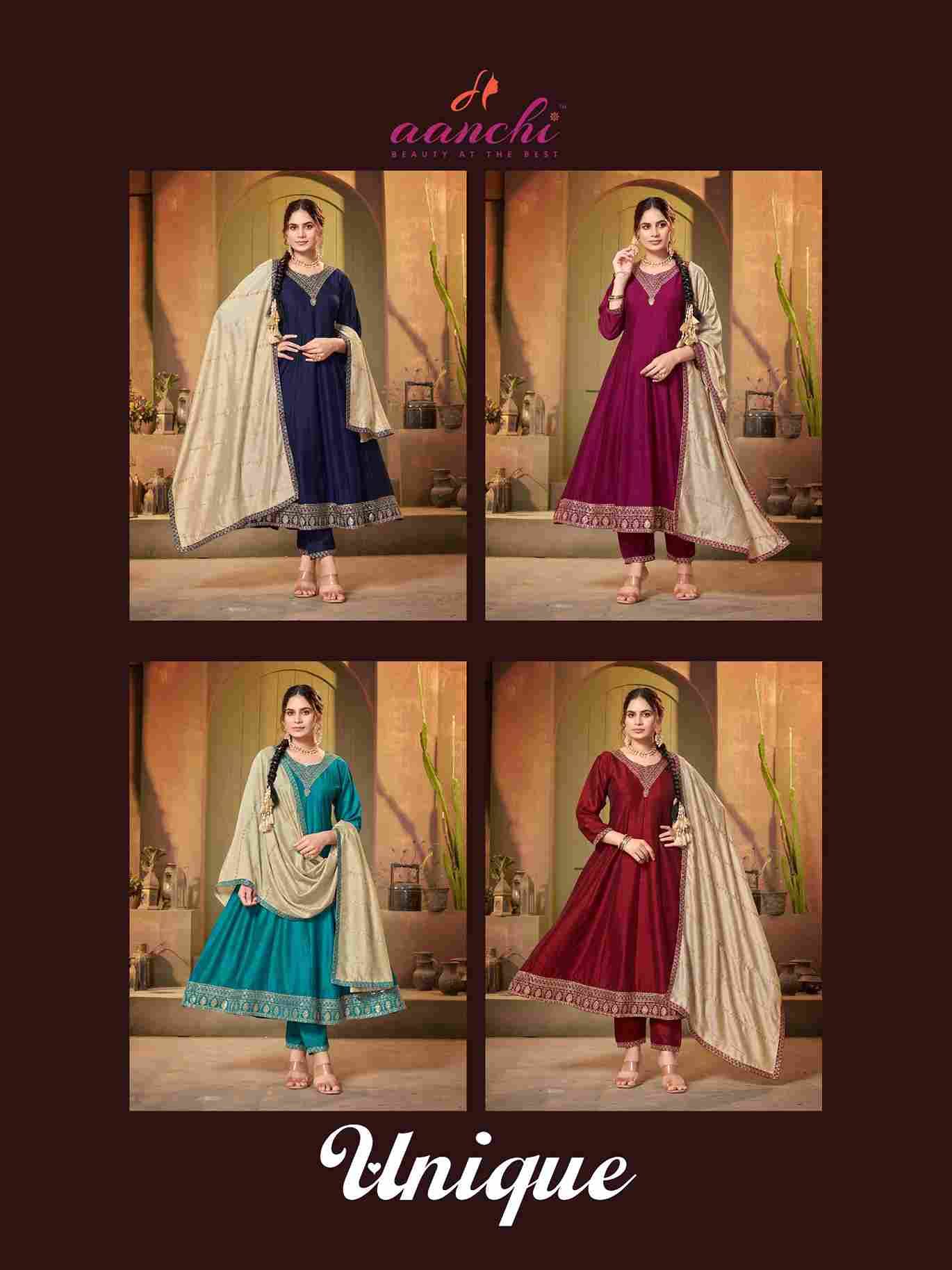 Unique By Aanchi 1001 To 1004 Series Beautiful Festive Suits Colorful Stylish Fancy Casual Wear & Ethnic Wear Vichitra Silk Dresses At Wholesale Price