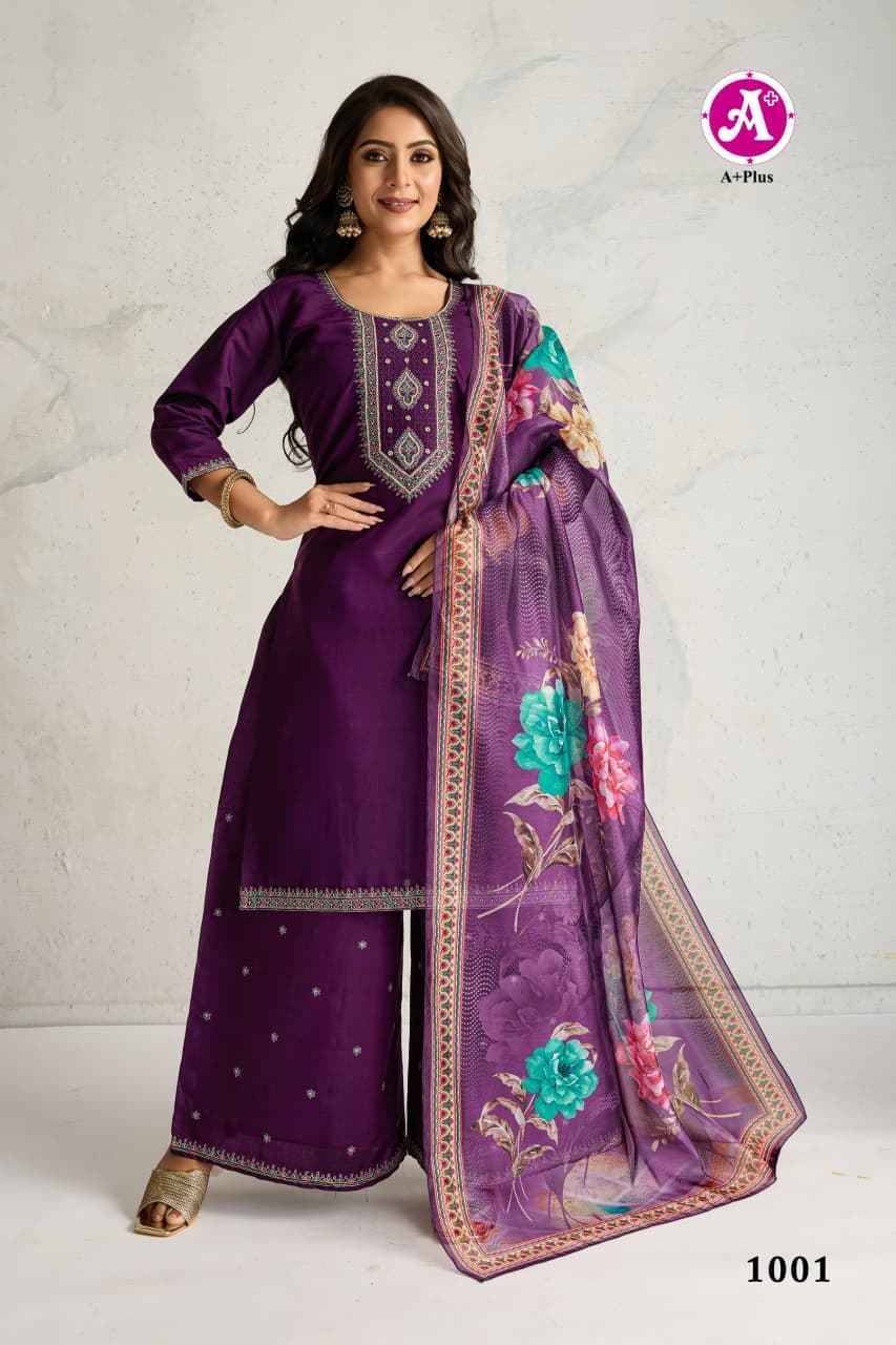 Alishba By A Plus Combo Set 1001 To 1004 Series Beautiful Sharara Suits Colorful Stylish Fancy Casual Wear & Ethnic Wear Viscose Silk Dresses At Wholesale Price