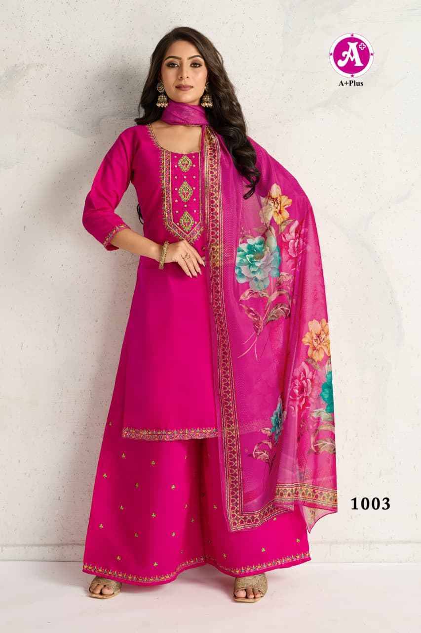 Alishba By A Plus Combo Set 1001 To 1004 Series Beautiful Sharara Suits Colorful Stylish Fancy Casual Wear & Ethnic Wear Viscose Silk Dresses At Wholesale Price