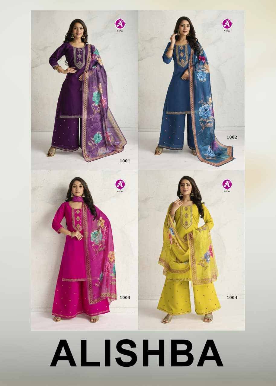 Alishba By A Plus Combo Set 1001 To 1004 Series Beautiful Sharara Suits Colorful Stylish Fancy Casual Wear & Ethnic Wear Viscose Silk Dresses At Wholesale Price