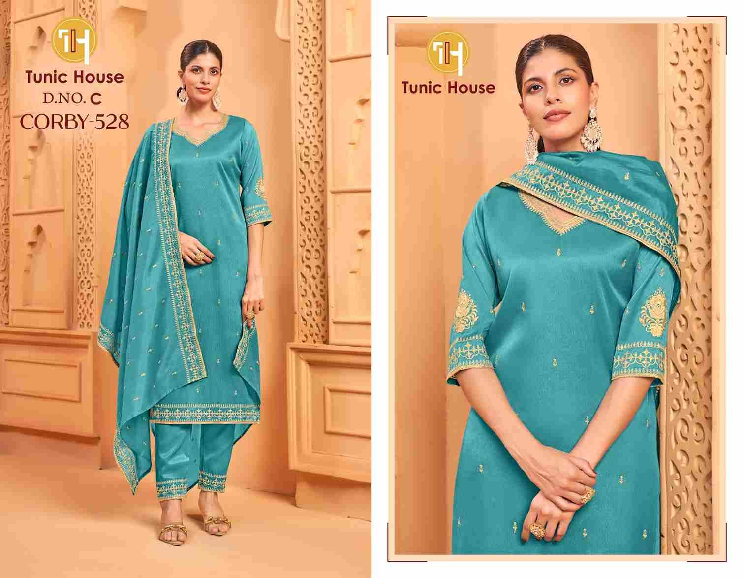 Corby-528 By Tunic House Combo Set 528-A To 528-F Series Beautiful Festive Suits Colorful Stylish Fancy Casual Wear & Ethnic Wear Roman Shimmer Dresses At Wholesale Price