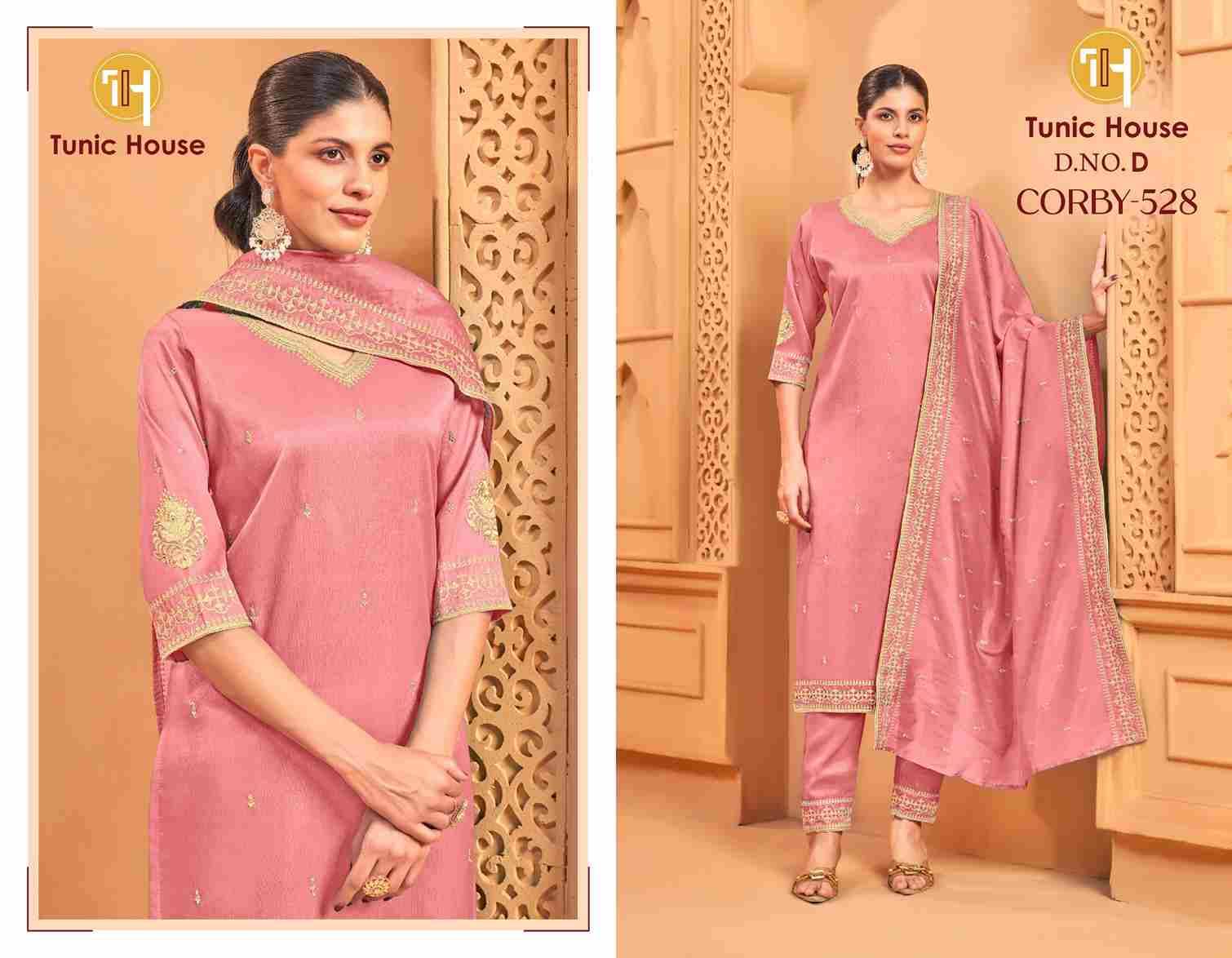 Corby-528 By Tunic House Combo Set 528-A To 528-F Series Beautiful Festive Suits Colorful Stylish Fancy Casual Wear & Ethnic Wear Roman Shimmer Dresses At Wholesale Price