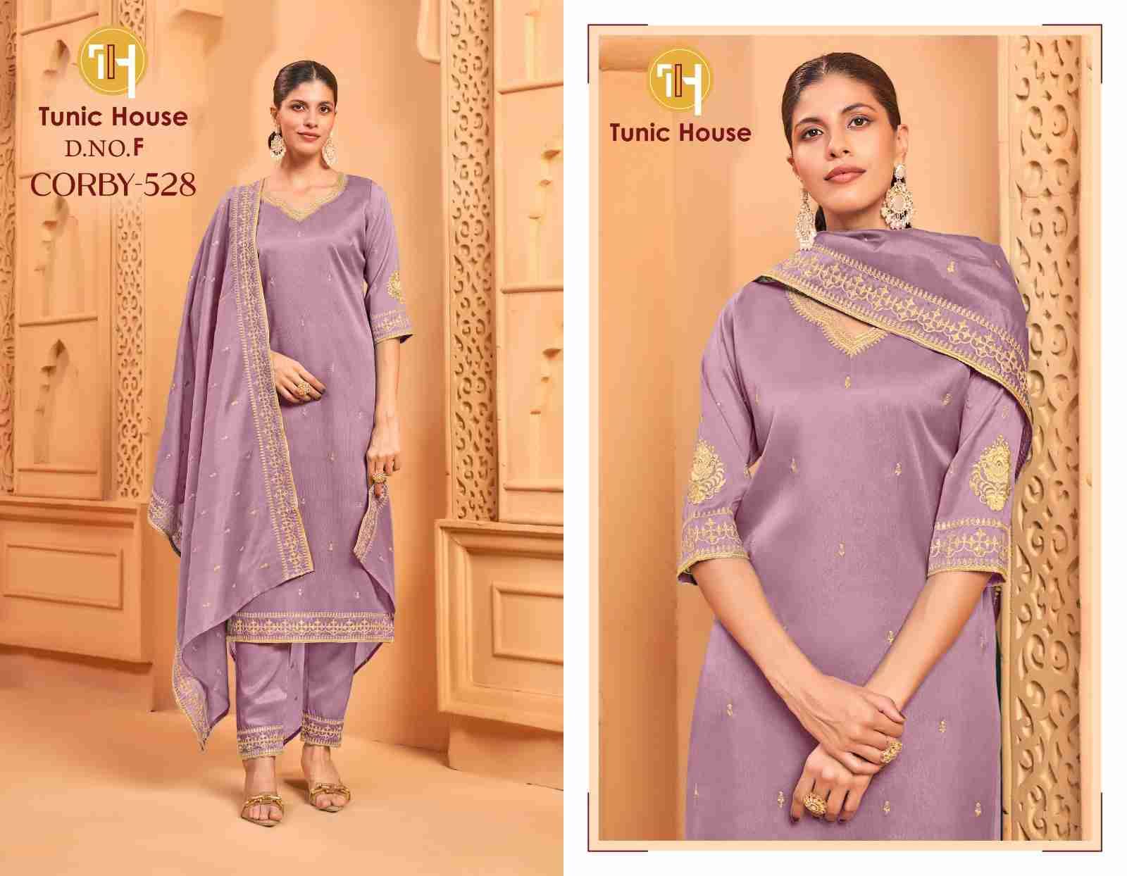 Corby-528 By Tunic House Combo Set 528-A To 528-F Series Beautiful Festive Suits Colorful Stylish Fancy Casual Wear & Ethnic Wear Roman Shimmer Dresses At Wholesale Price