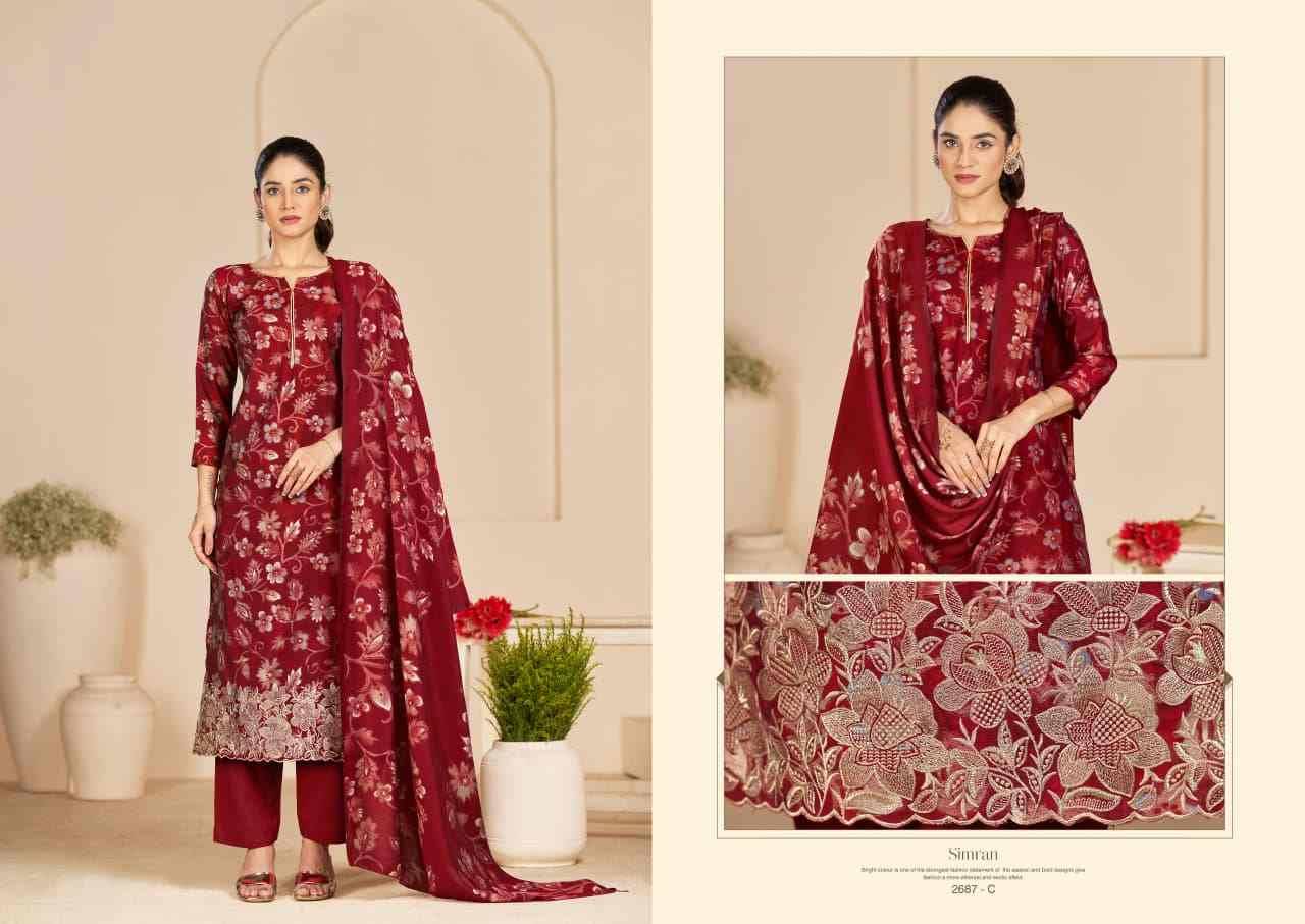Simran By Sargam Prints 2687-A To 2687-D Series Beautiful Festive Suits Stylish Fancy Colorful Casual Wear & Ethnic Wear Pure Modal Muslin Print Dresses At Wholesale Price