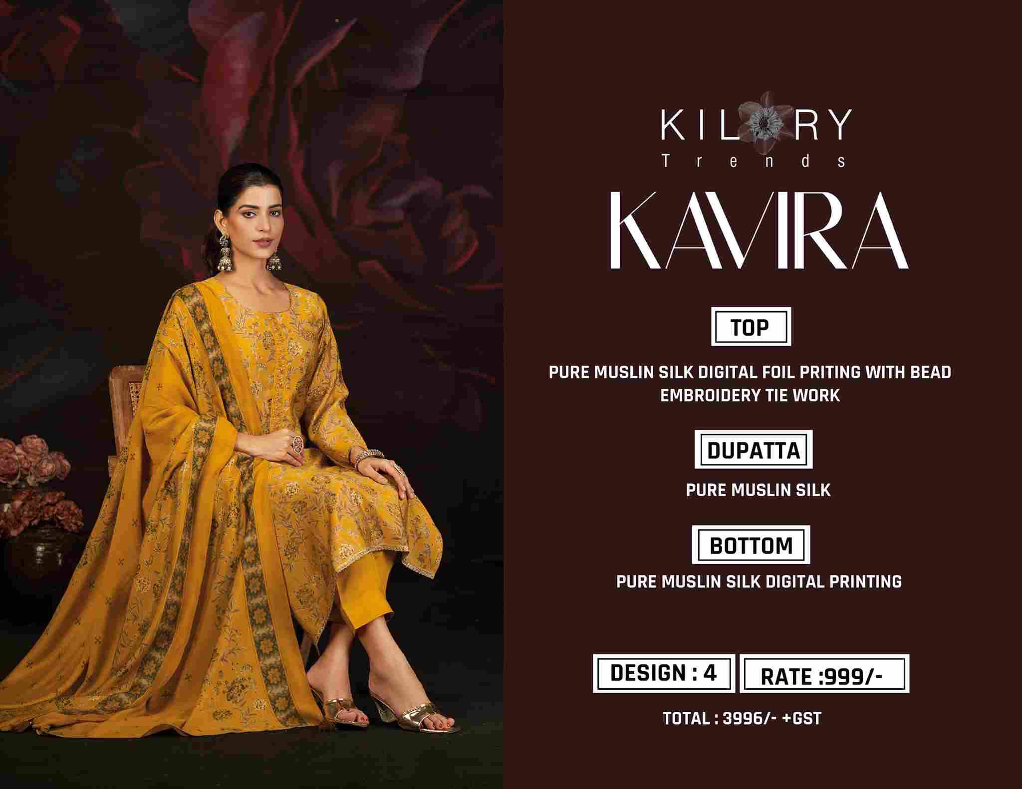 Kavira By Kilory 1811 To 1814 Series Designer Festive Suits Beautiful Fancy Colorful Stylish Party Wear & Occasional Wear Pure Muslin Silk Dresses At Wholesale Price
