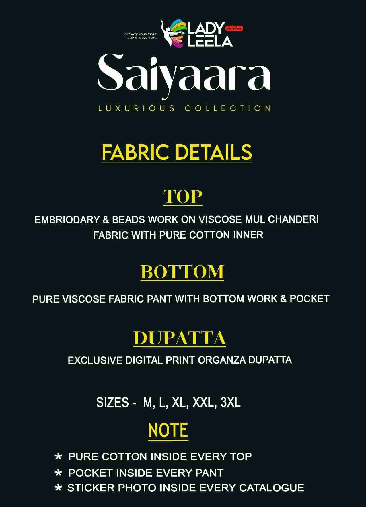 Saiyaara By Lady Leela 31171 To 31174 Series Beautiful Festive Suits Colorful Stylish Fancy Casual Wear & Ethnic Wear Pure Viscose Chanderi With Work Dresses At Wholesale Price