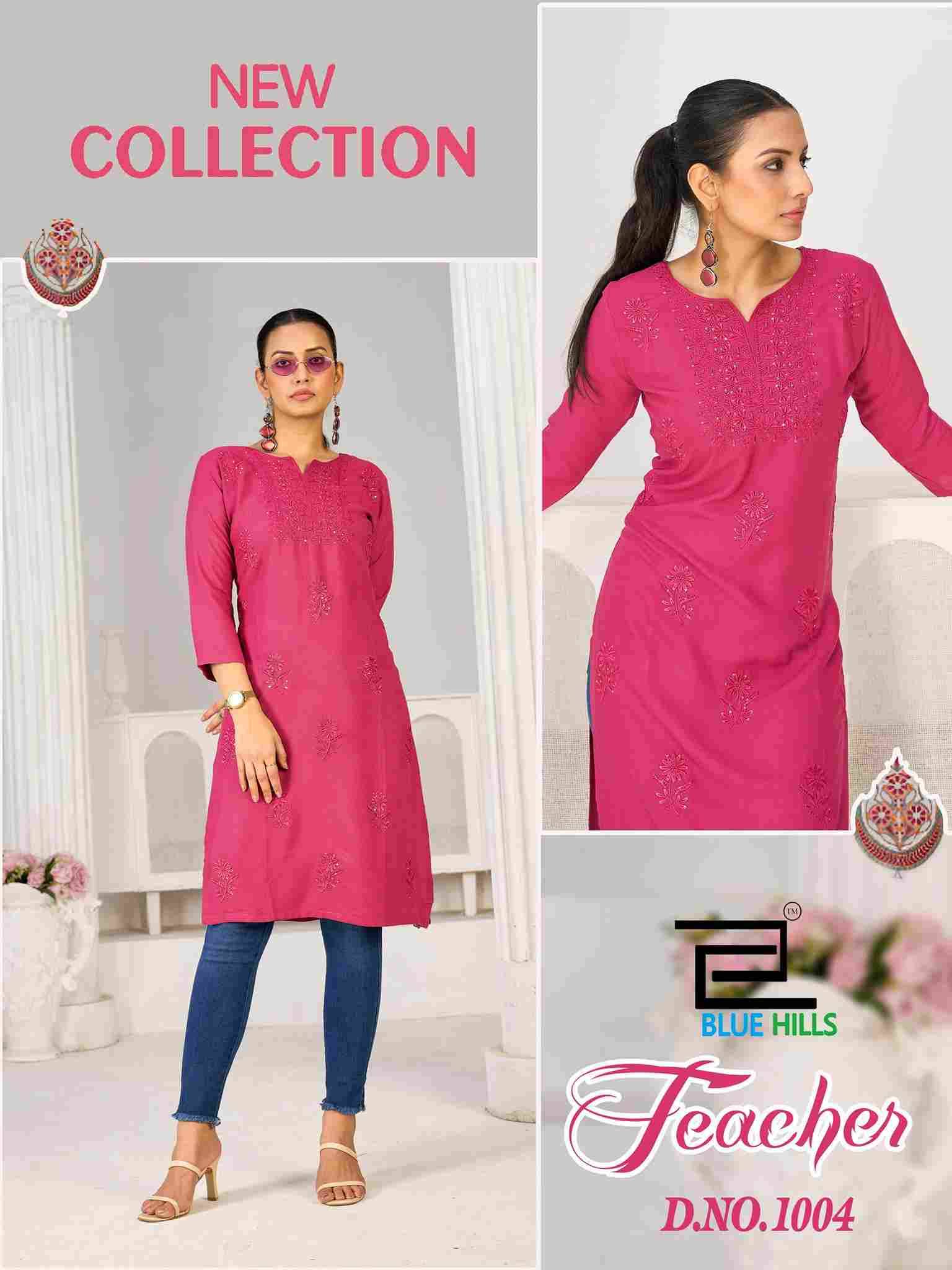 Teacher By Blue Hills 1001 To 1006 Series Designer Stylish Fancy Colorful Beautiful Party Wear & Ethnic Wear Collection Rayon Kurtis At Wholesale Price
