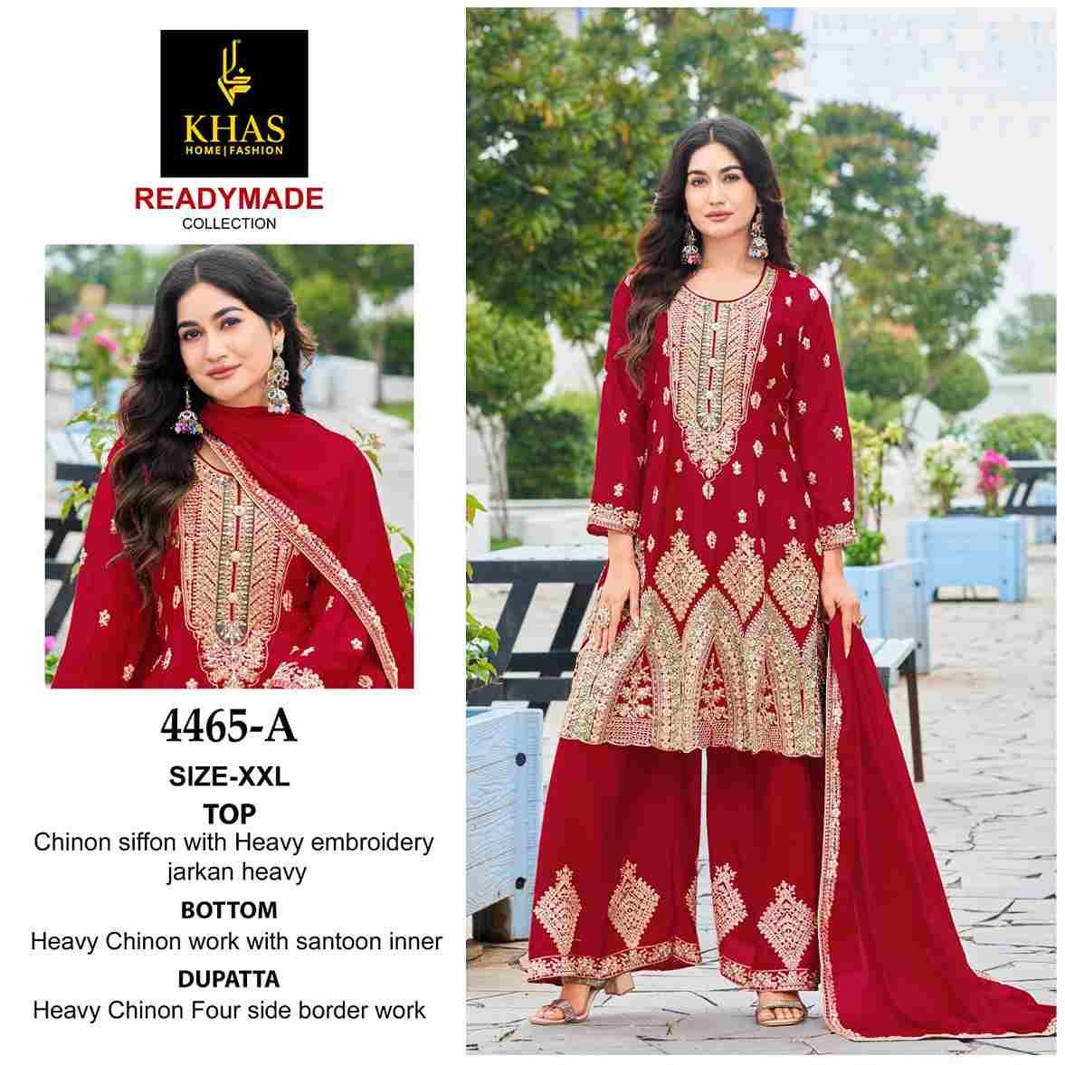 Khas 4465 Colours By Khas 4465-A To 4465-B Series Beautiful Pakistani Suits Colorful Stylish Fancy Casual Wear & Ethnic Wear Heavy Chinnon Silk Dresses At Wholesale Price
