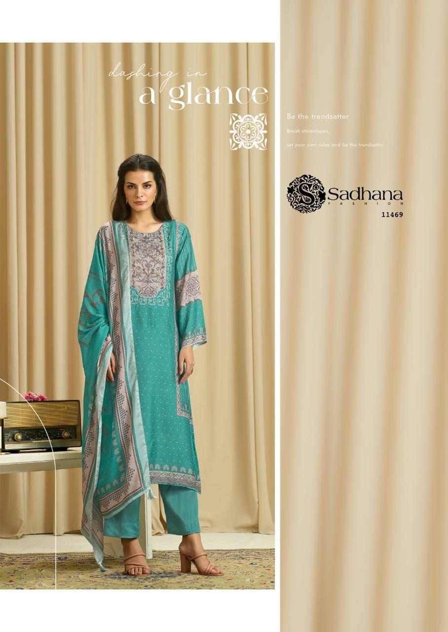 Ba-Dastoor By Sadhana Fashion 11464 To 11469 Series Designer Festive Suits Beautiful Fancy Stylish Colorful Party Wear & Occasional Wear Pure Muslin Silk Print Dresses At Wholesale Price