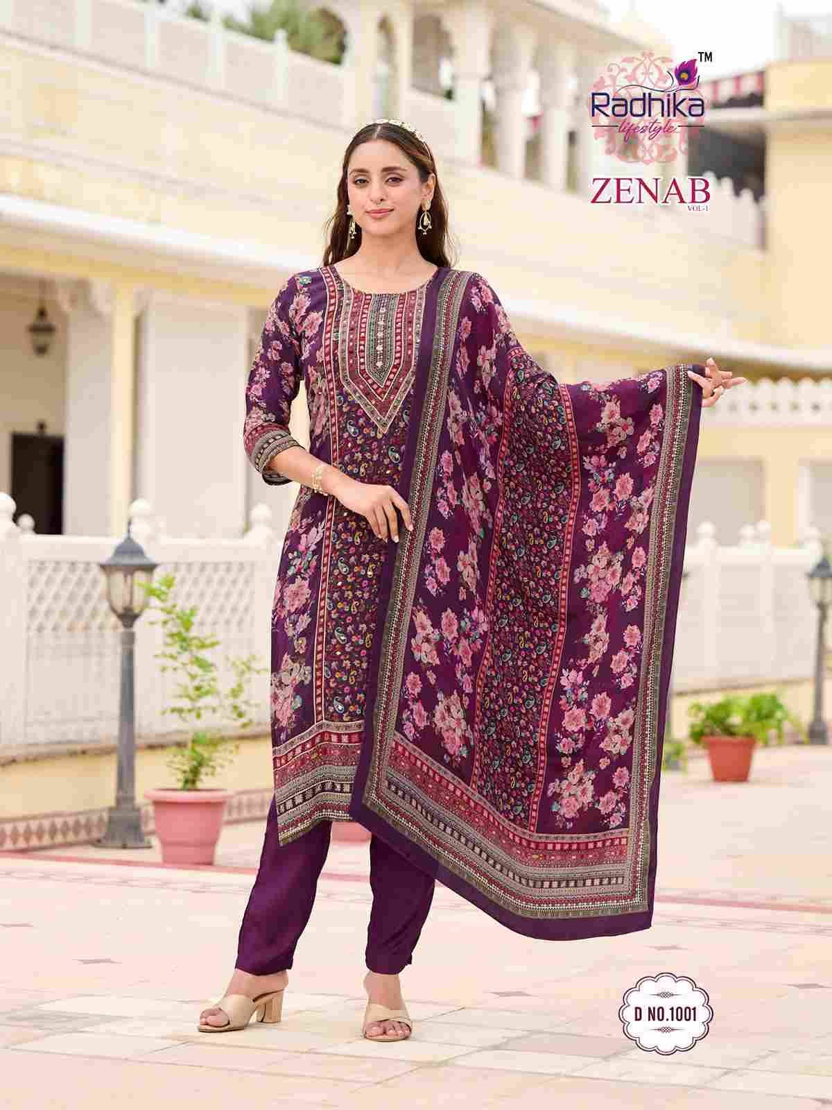 Zenab Vol-1 By Radhika Lifestyle 1001 To 1006 Series Beautiful Festive Suits Colorful Stylish Fancy Casual Wear & Ethnic Wear Natural Crepe Dresses At Wholesale Price